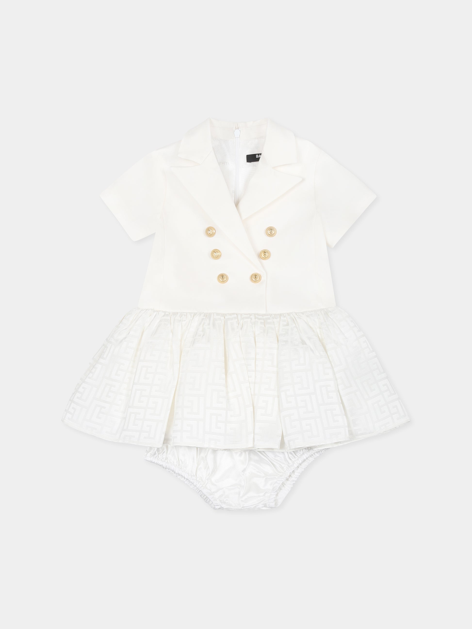 Vestito avorio per neonata con iconico labirinto,Balmain Kids,BW1151 P0484 100OR