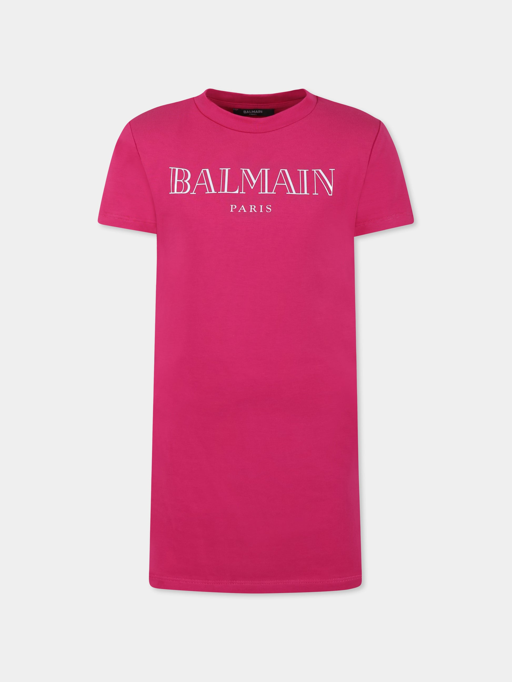 Vestito fucsia per bambina con logo,Balmain Kids,BW1C01 Z2389 50LBC