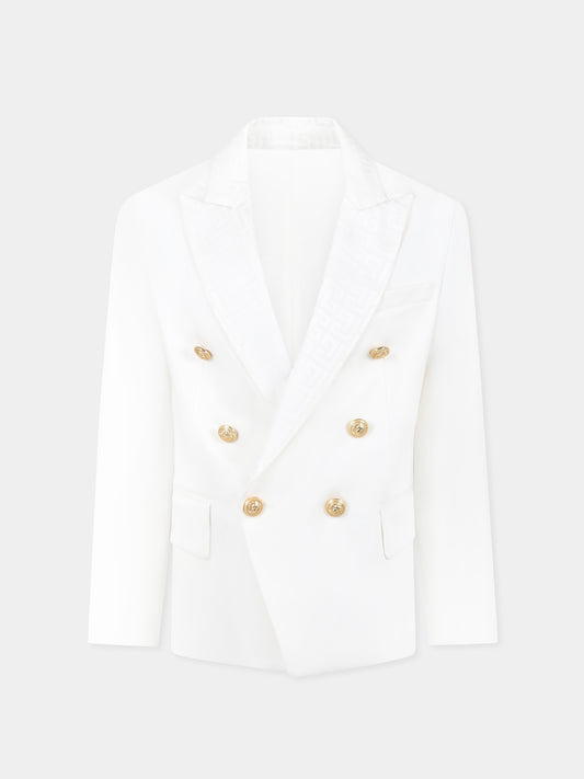Giacca bianca per bambino con iconico labirinto,Balmain Kids,BW2Q24 P0484 100AV