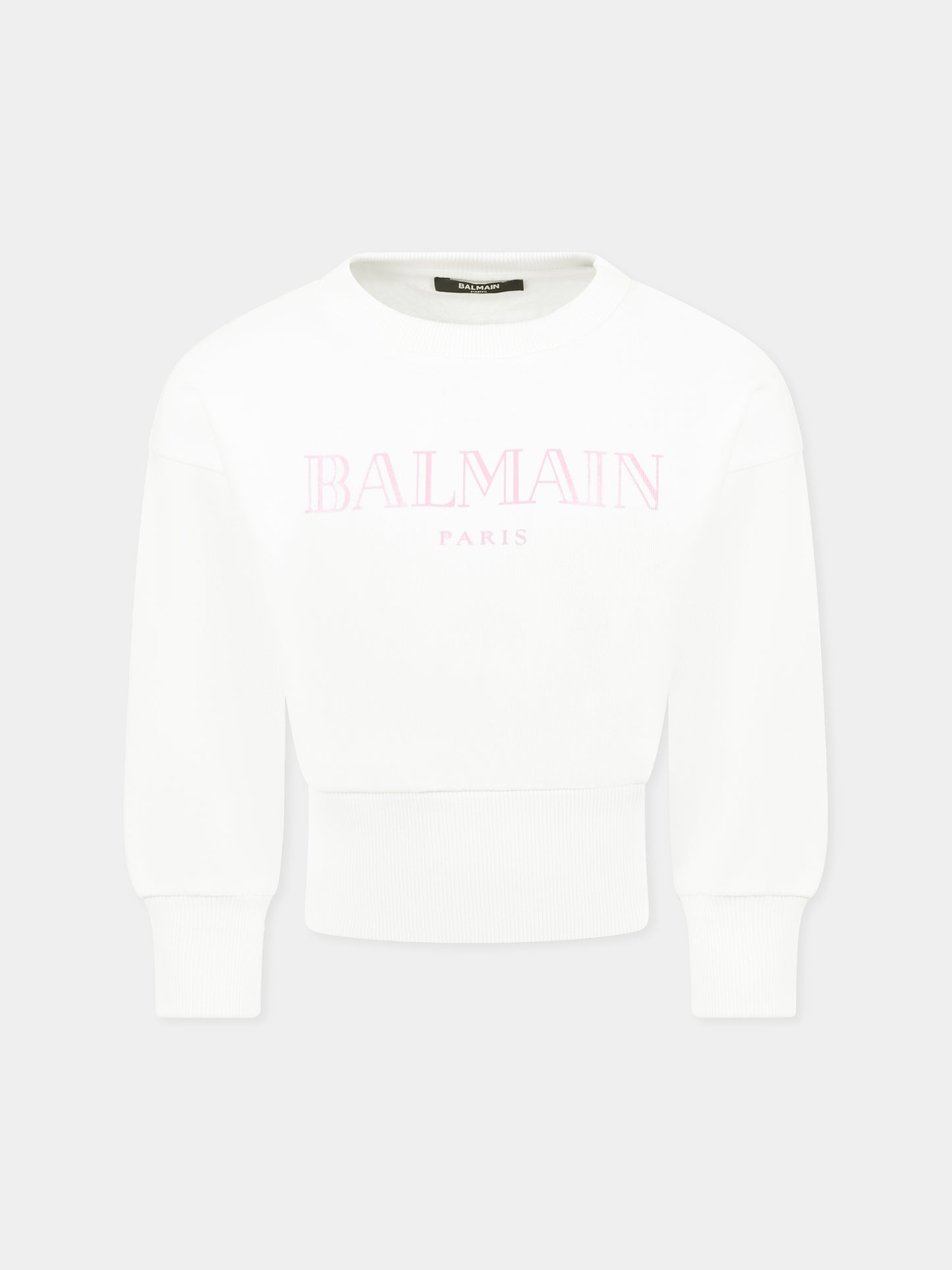 Felpa crop bianca per bambina con logo,Balmain Kids,BW4A20 Z0114 100RS