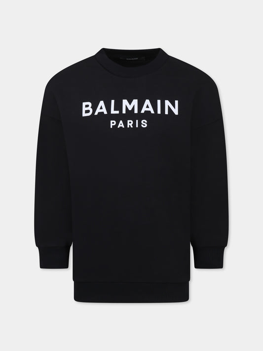 Felpa nera per bambini con logo,Balmain Kids,BW4P70 Z1753 930BC