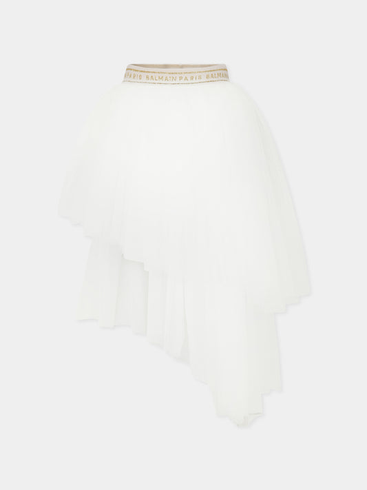 Gonna bianca per bambina con logo,Balmain Kids,BW7A11 T0002 102OR