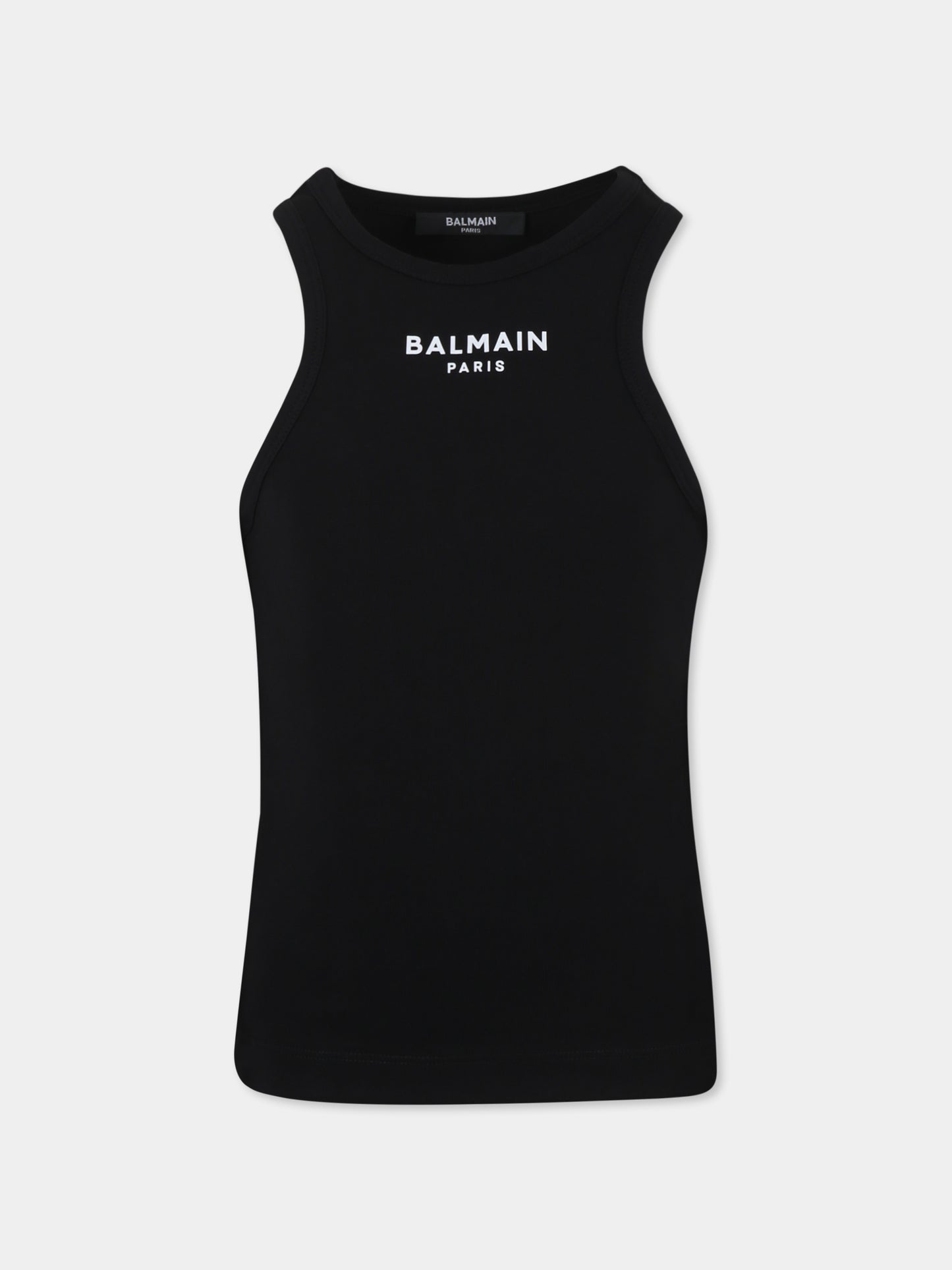 Canotta nera per bambina con logo,Balmain Kids,BW8A72 Z2389 930BC