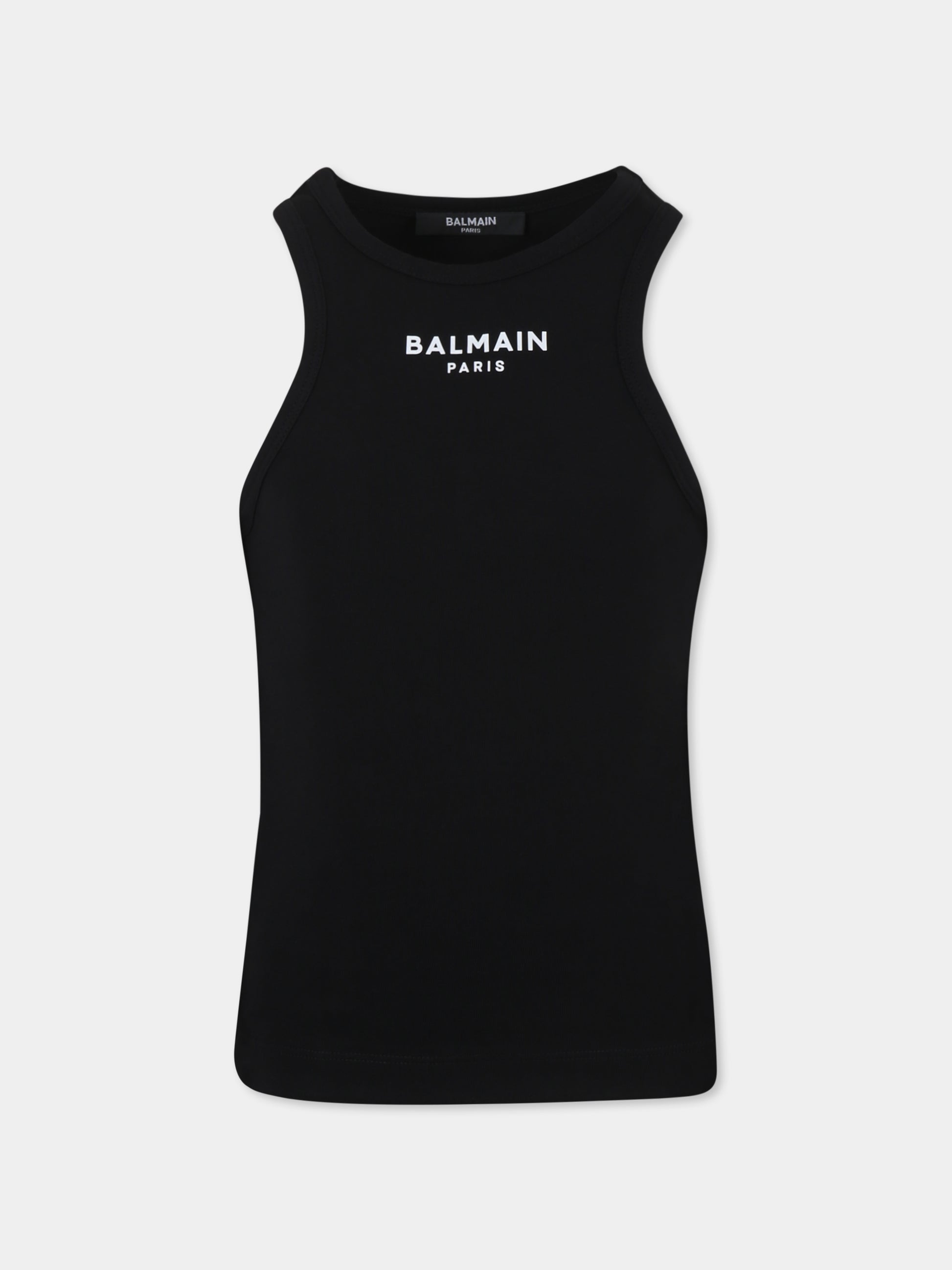 Canotta nera per bambina con logo,Balmain Kids,BW8A72 Z2389 930BC