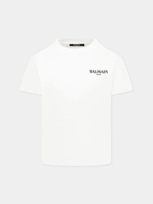 T-shirt bianca per bambini con logo,Balmain Kids,BW8P11 Z0116 100NE