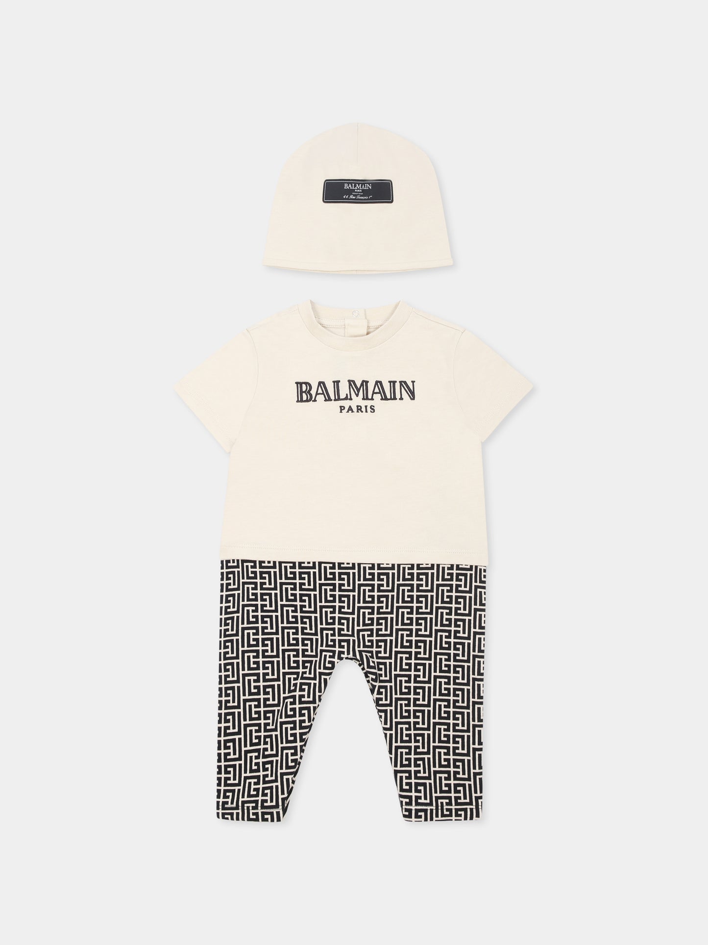 Beige romper set for baby boy with maze