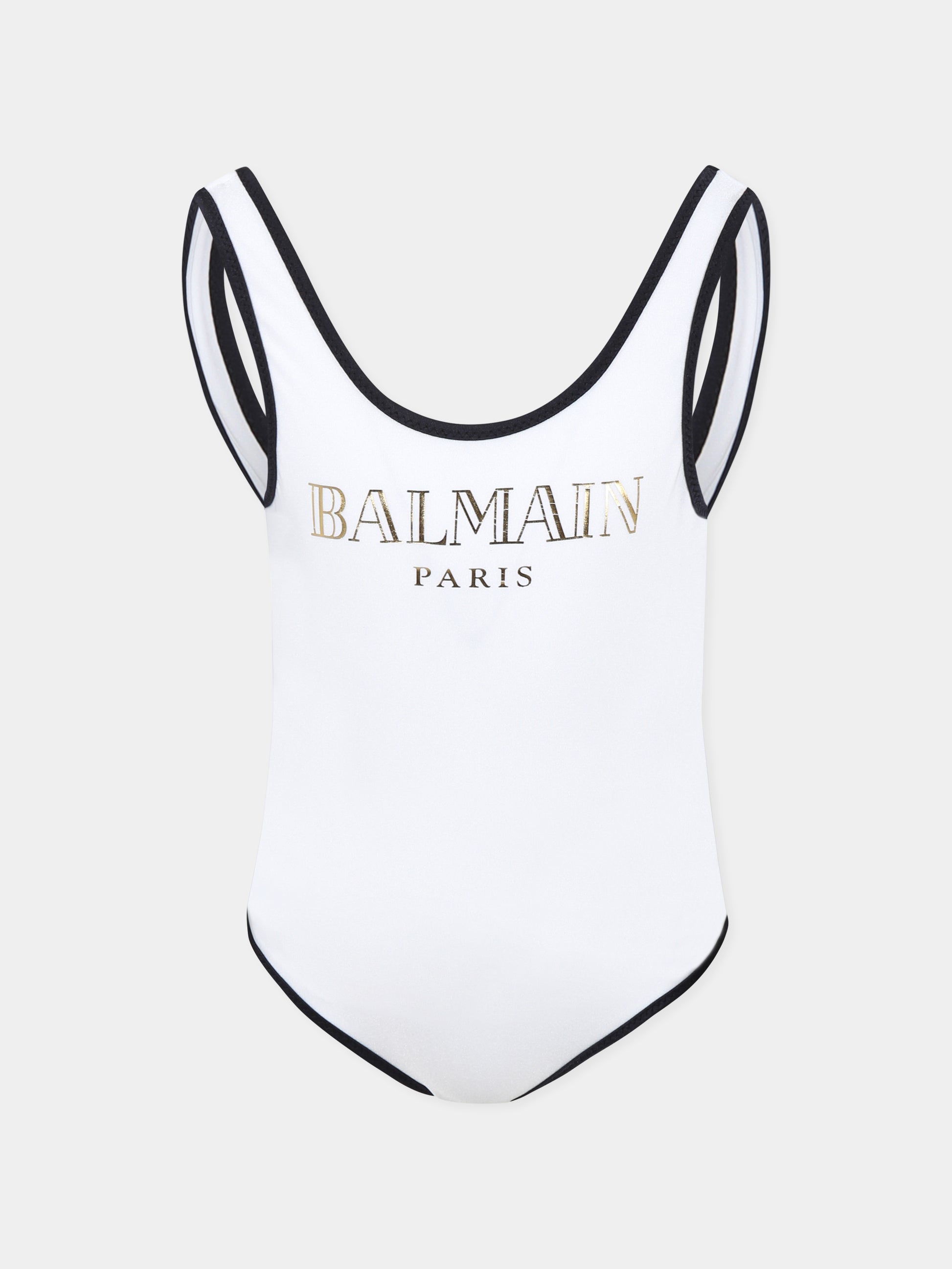 Costume intero bianco per bambina con logo,Balmain Kids,BWCA3D Z0005 100OR