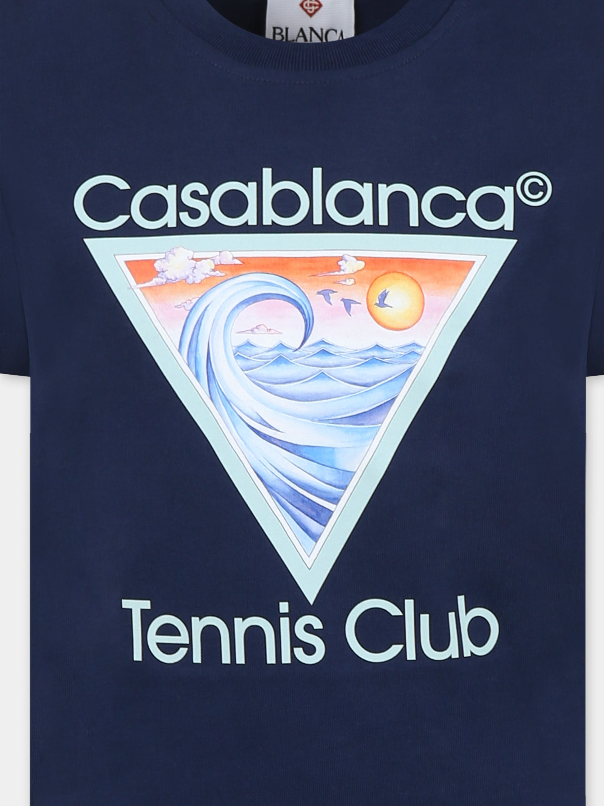 T-shirt blu per bambini con stampa Tennis Club,Casablanca,KS25 JTS 038 03 EX