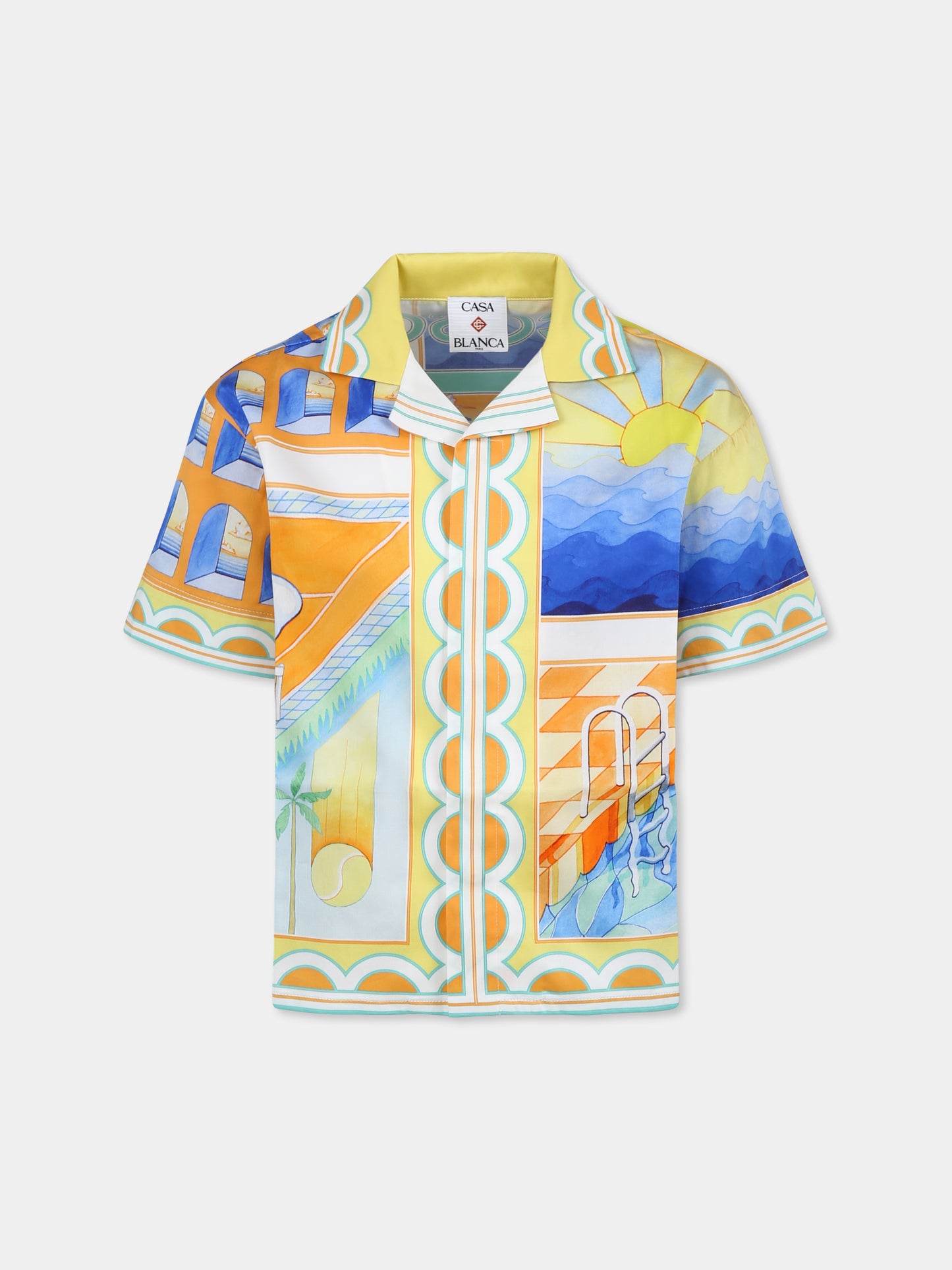 Camicia multicolor per bambino con stampa campo da tennis,Casablanca,KS25 SH 180 02 EX