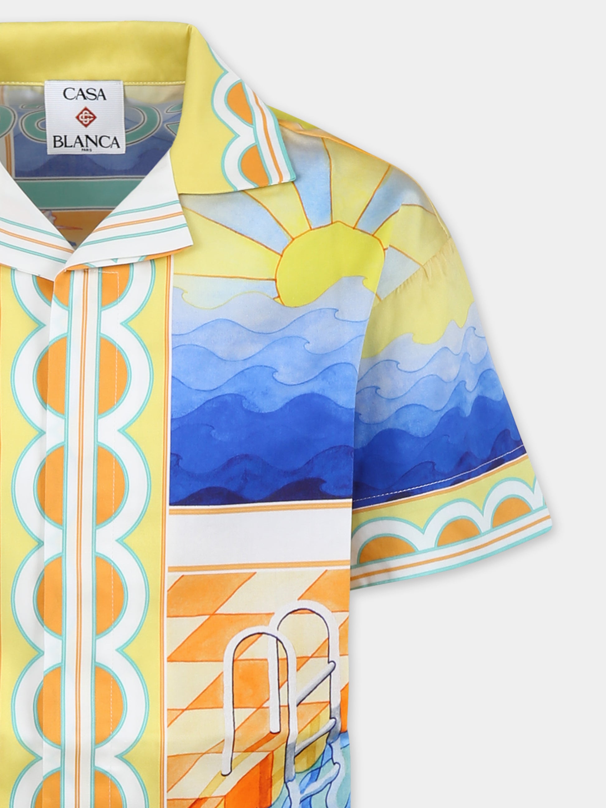 Camicia multicolor per bambino con stampa campo da tennis,Casablanca,KS25 SH 180 02 EX