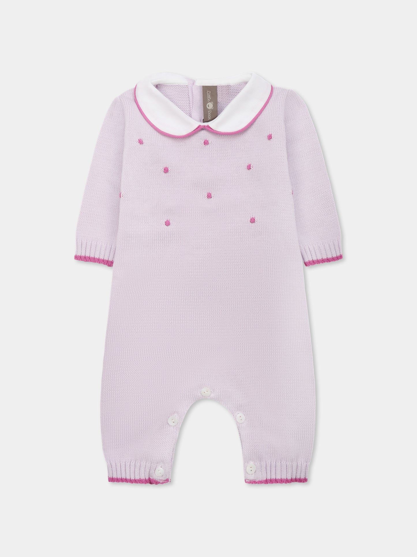 Purple babygrow for baby girl with polka dots