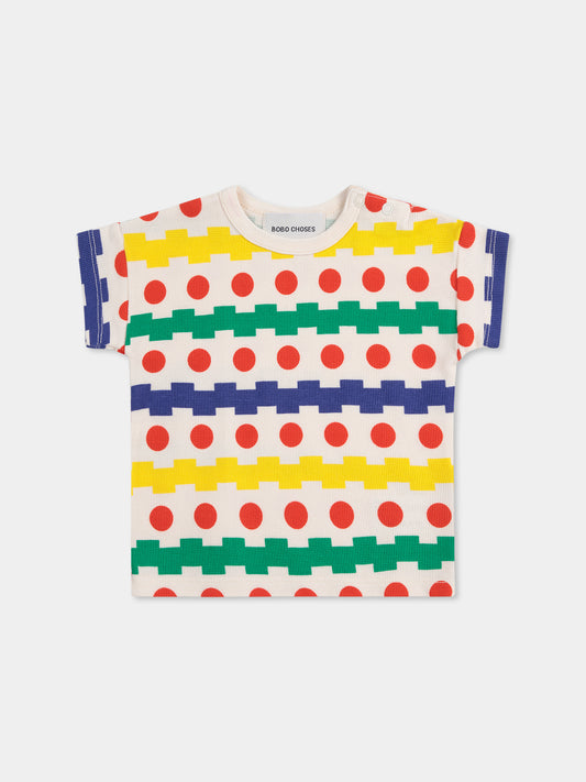 T-shirt bianca per neonati con stampa geometrica,Bobo Choses,B125AB015