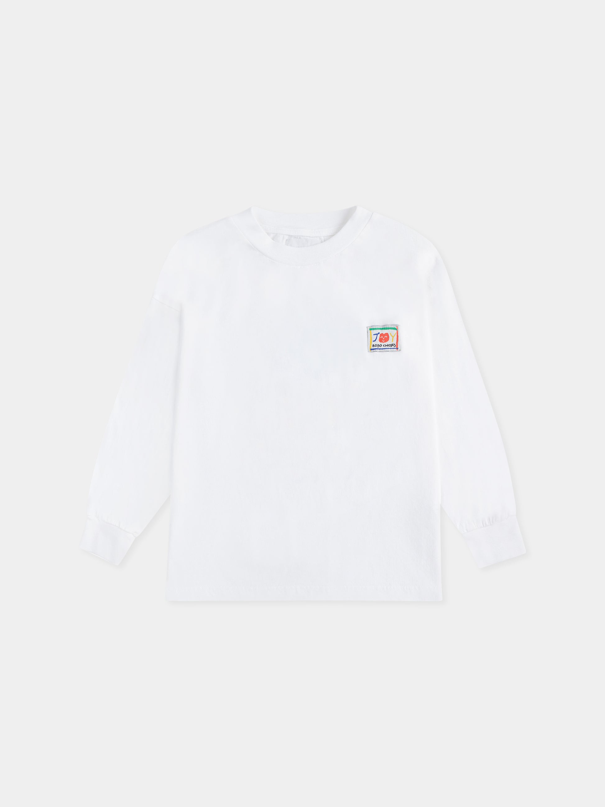 T-shirt bianca per bambini con scritta Joy e patch,Bobo Choses,B125AC001