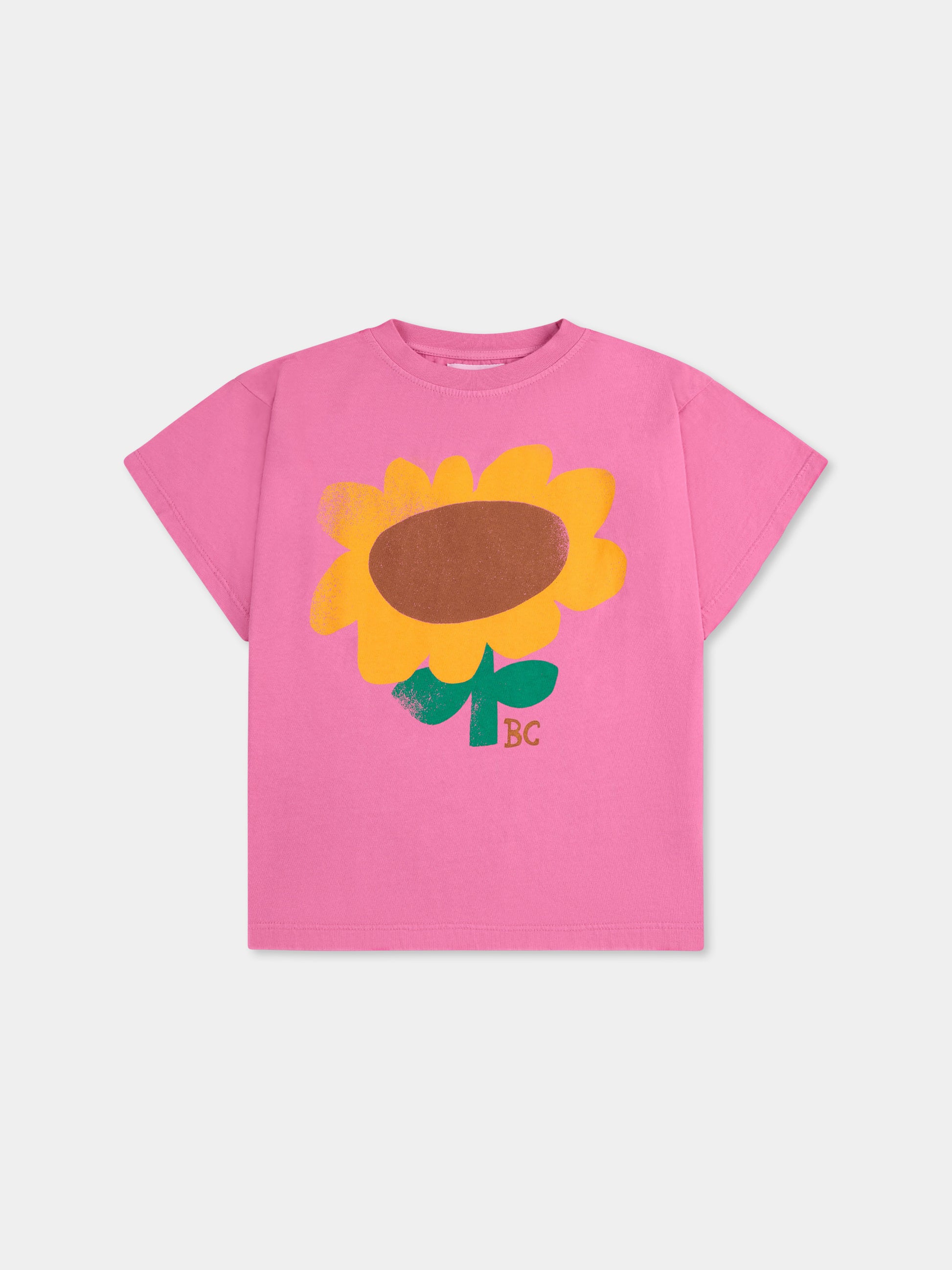 T-shirt rosa per bambina con girasole,Bobo Choses,B125AC009