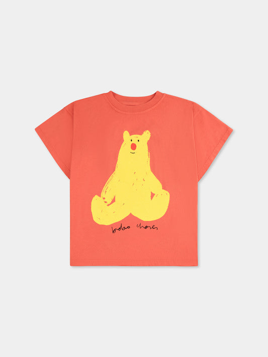 T-shirt rossa per bambini con orso,Bobo Choses,B125AC011