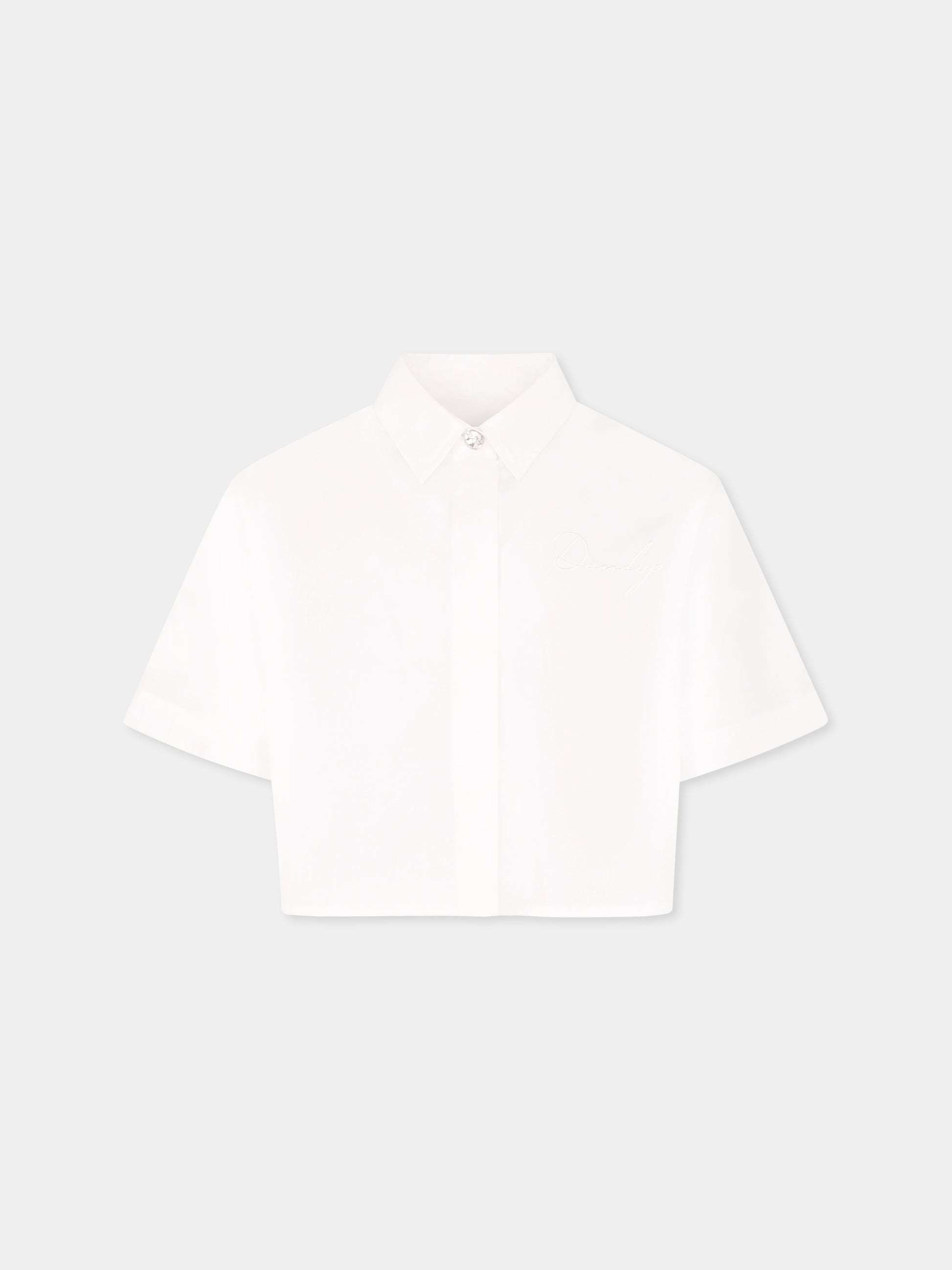 Camicia crop bianca per bambina con logo,Dondup Kids,DFCA033 0 CF026 B000
