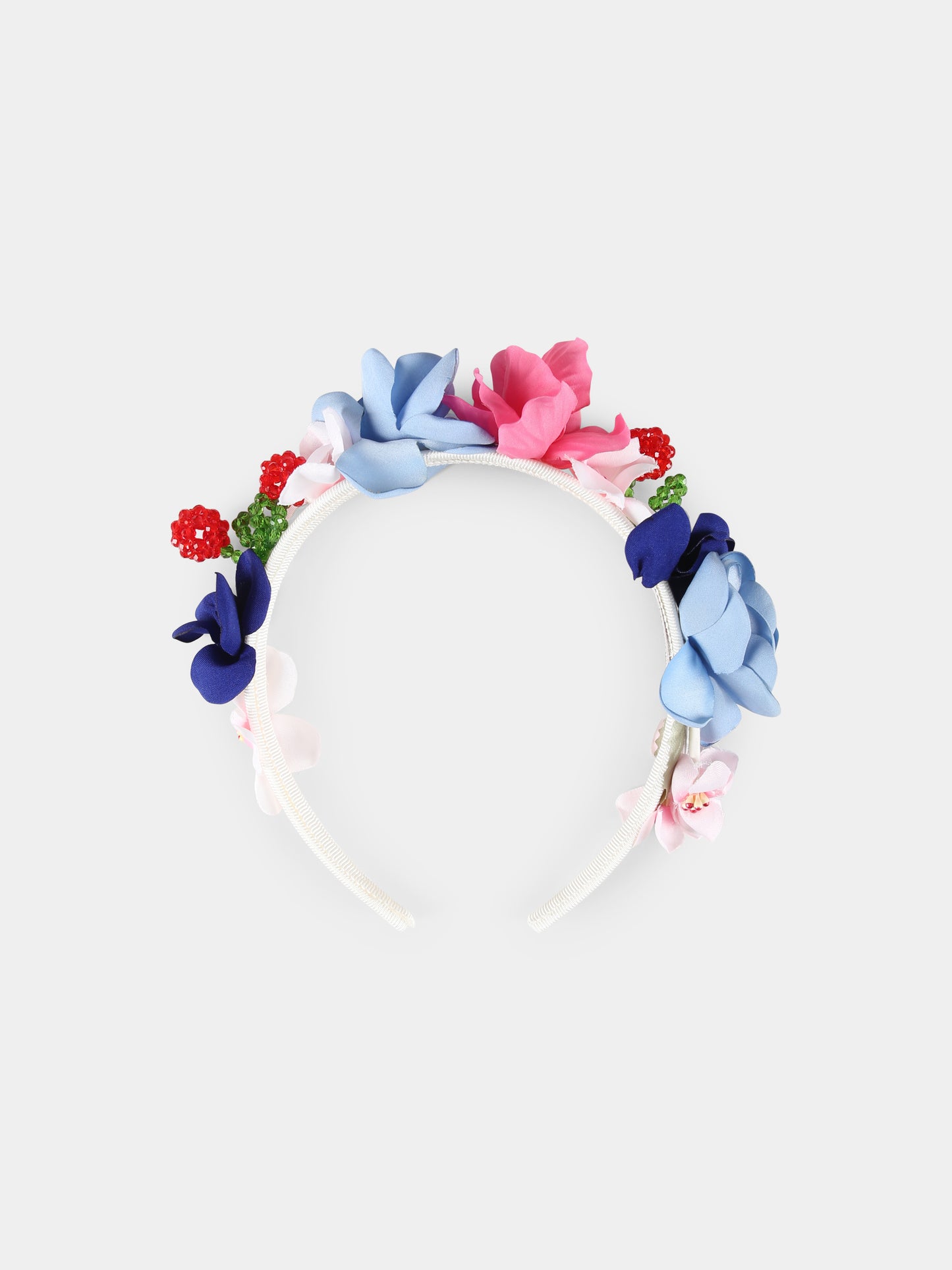 Cerchietto multicolor per bambina con fiori e ciliegie,Monnalisa,19E015 5077 0084