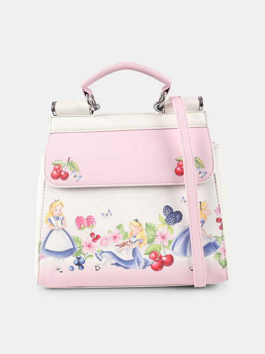 Borsa avorio per bambina con Alice nel Paese delle Meraviglie,Monnalisa,19E013 5785 0190
