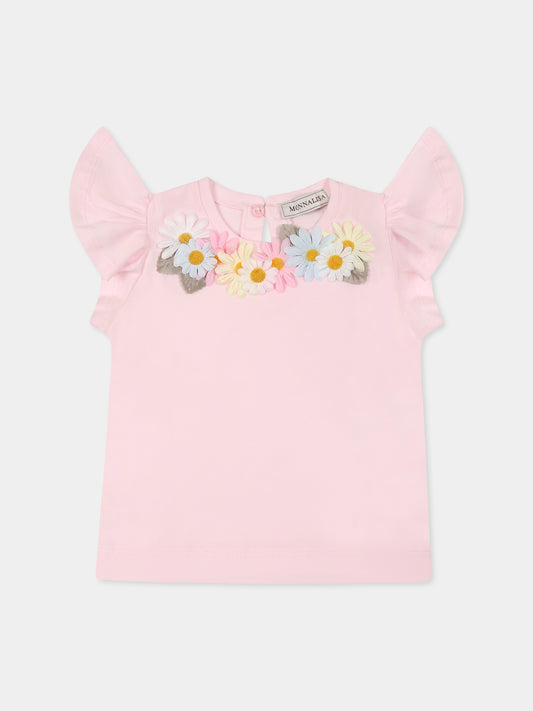 T-shirt rosa per neonata con margherite,Monnalisa,31E613 5202 0090