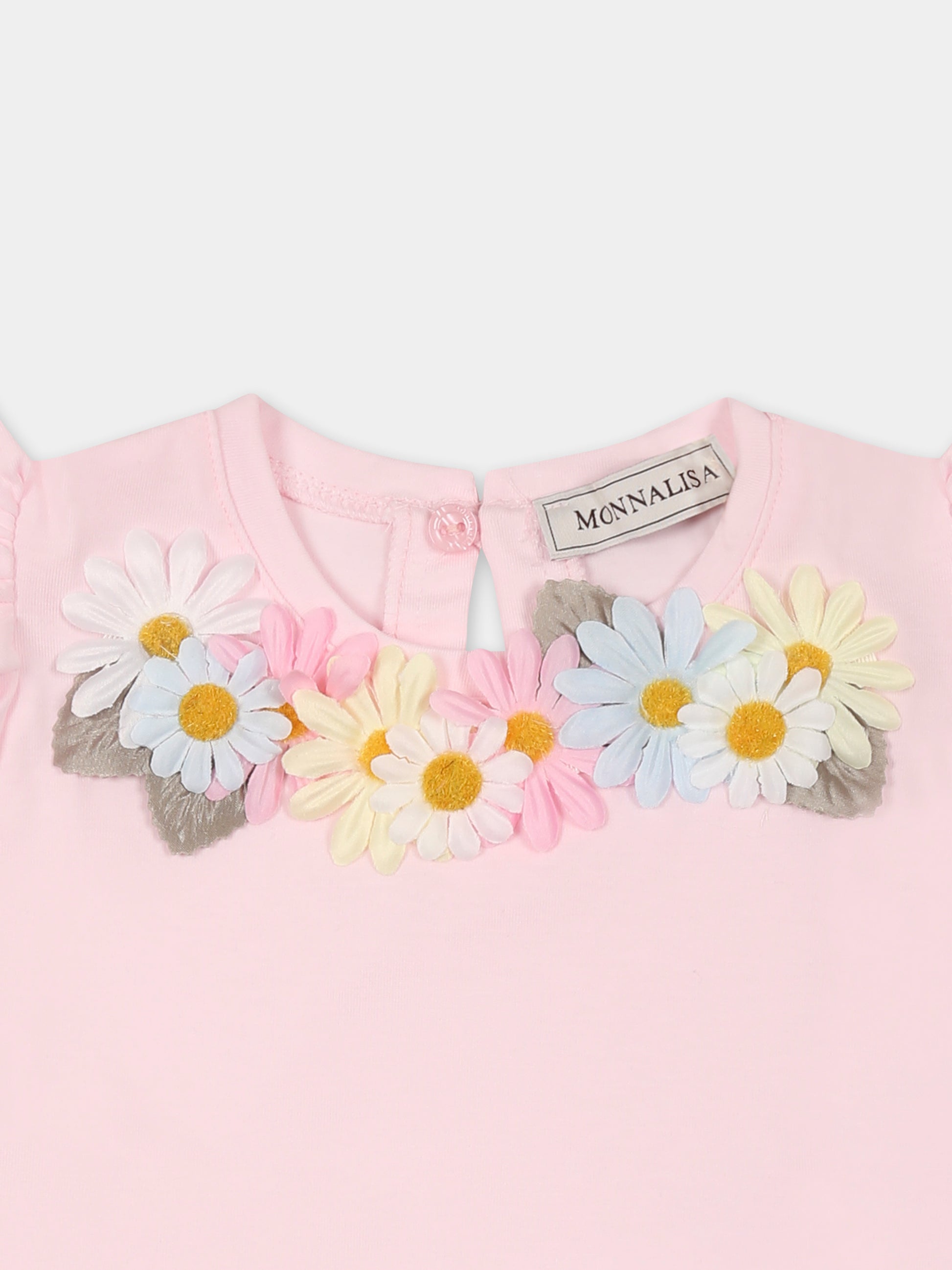 T-shirt rosa per neonata con margherite,Monnalisa,31E613 5202 0090
