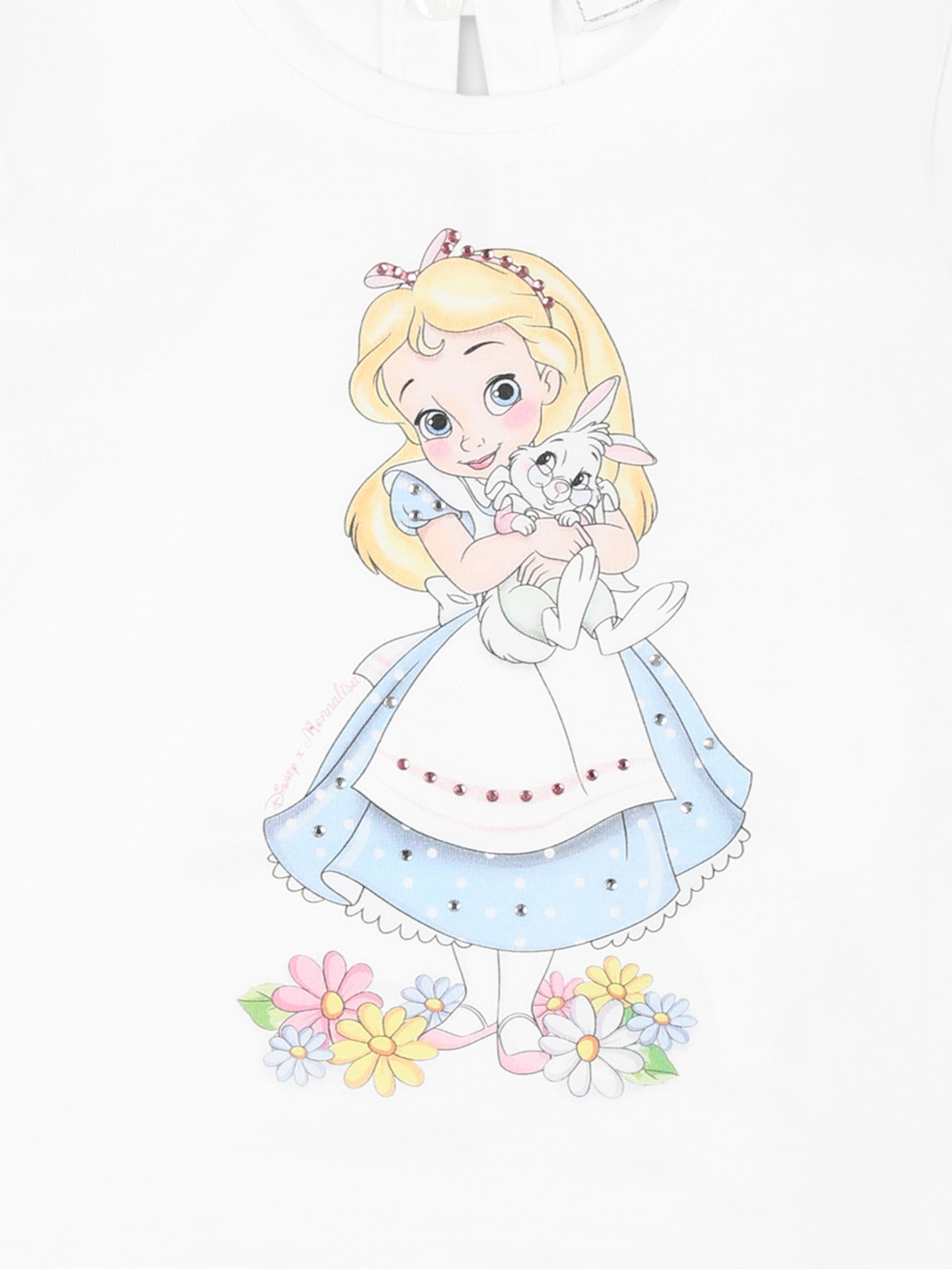 T-shirt bianca per neonata con Alice nel Pase delle Meraviglie,Monnalisa,39E614 5002 0099