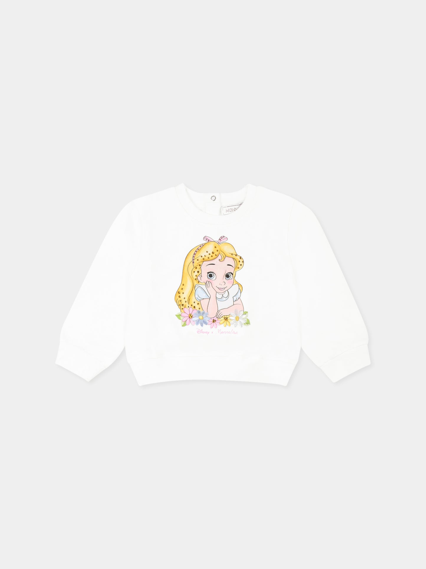 Felpa bianca per neonata con Alice nel Pase delle Meraviglie,Monnalisa,39E609 5003 0099