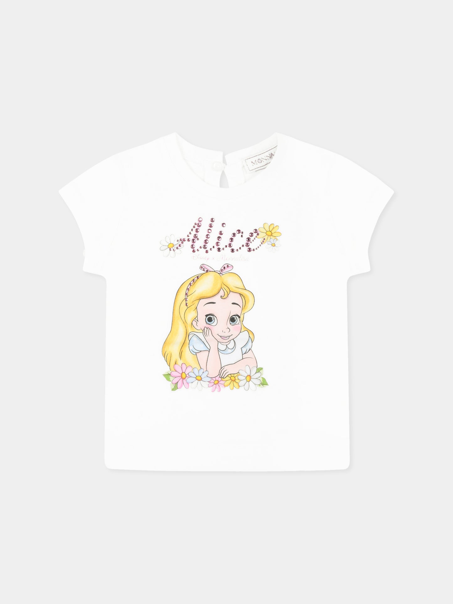 T-shirt bianca per neonata con Alice nel Pase delle Meraviglie,Monnalisa,39E610 5002 0099