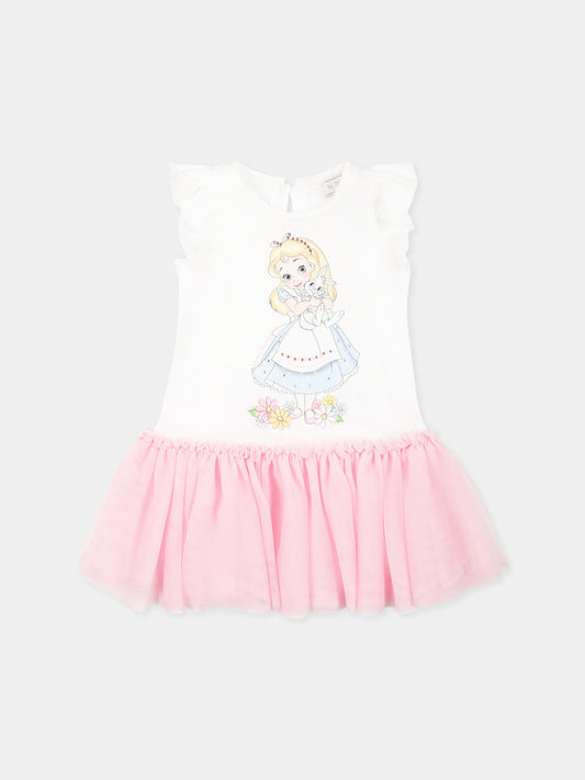 Multicolor dress for baby girl with Alice in  Wonderland
