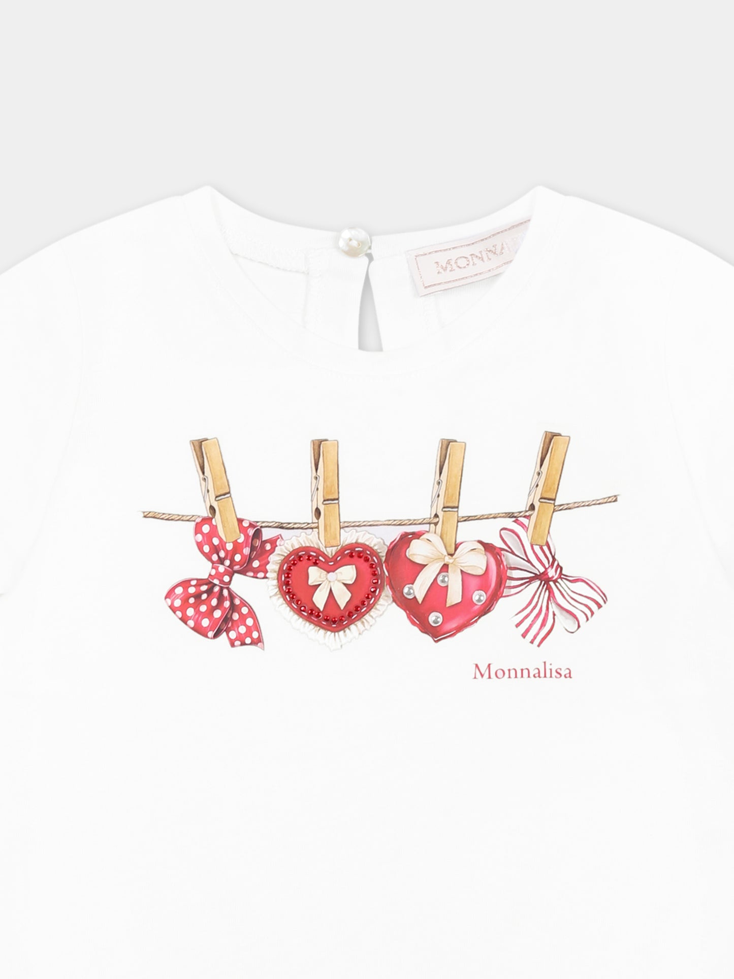 White t-shirt for baby girl with hearts