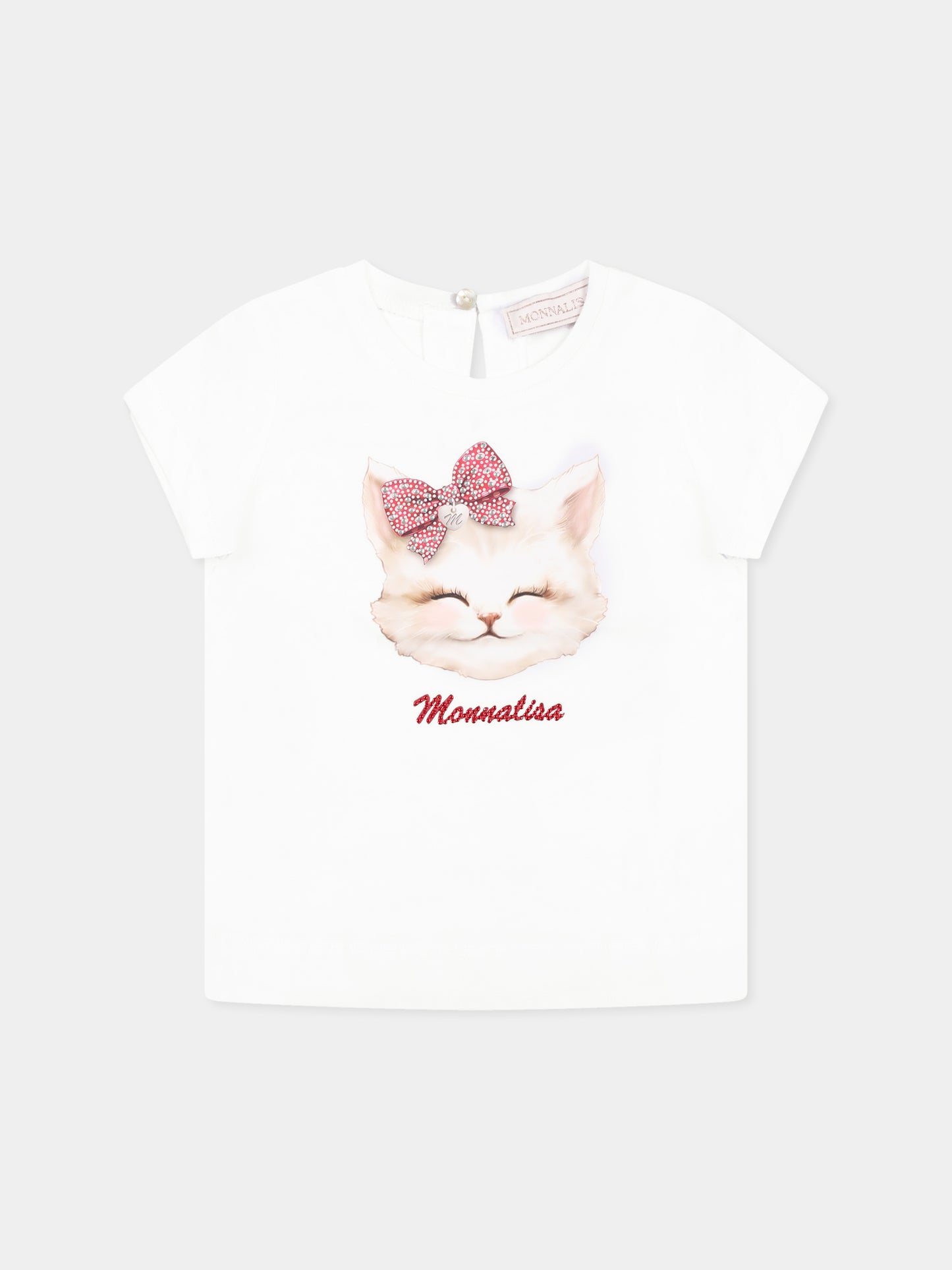 White t-shirt for baby girl with cat