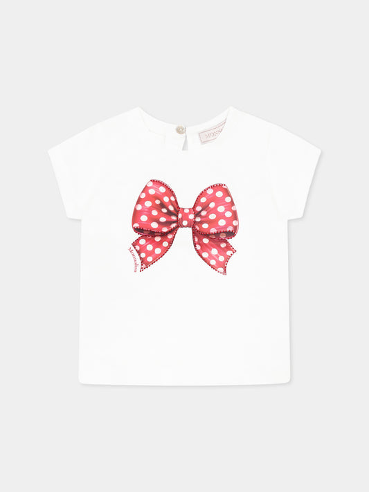 White t-shirt for baby girl with bow