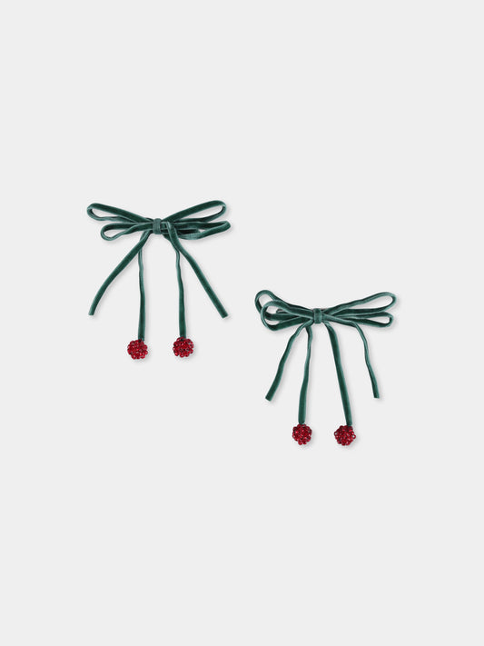 Set fermagli verde per bambina con ciliegie,Konges Sløjd,KS101850 SMOKE PINE