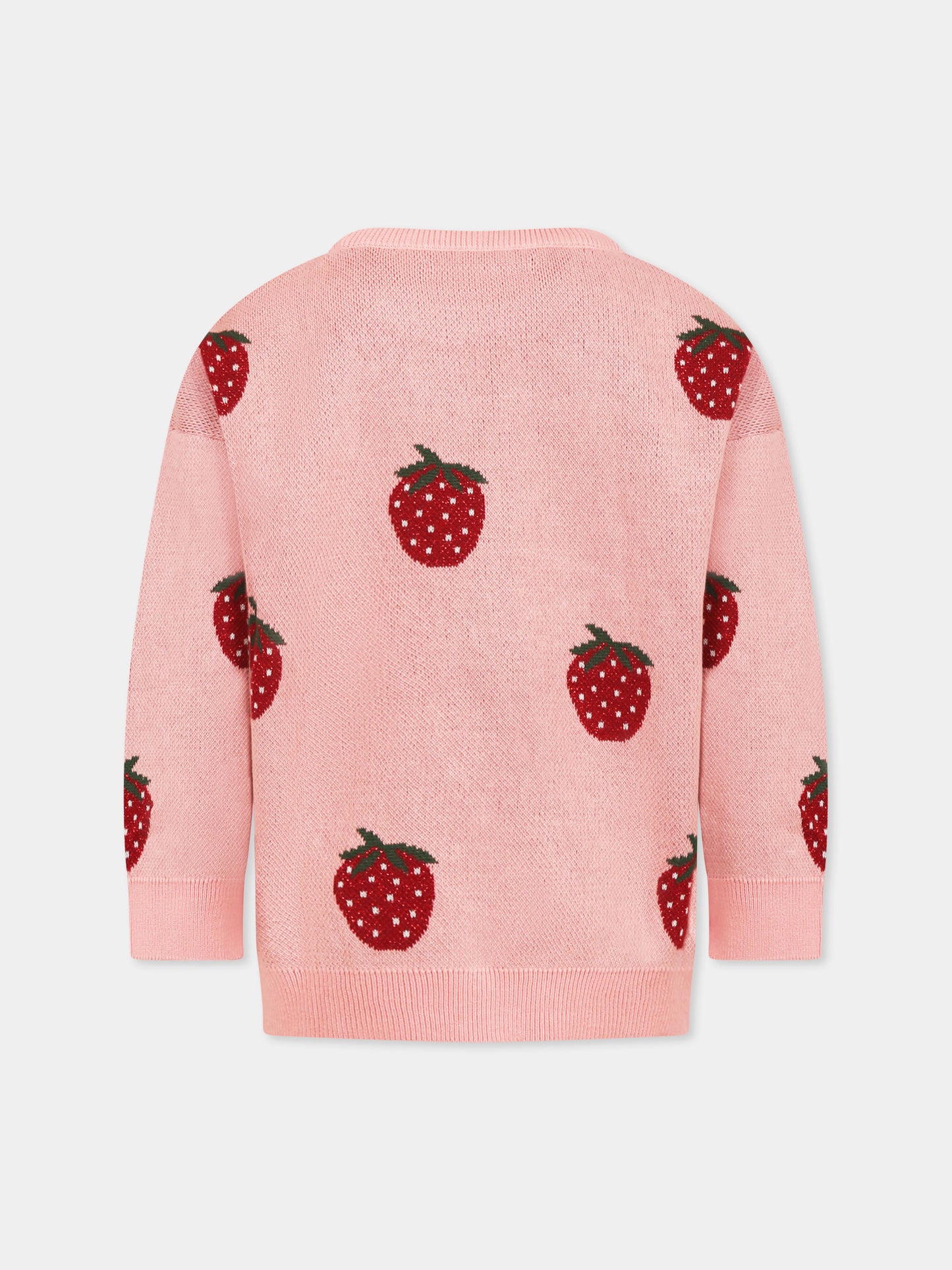 Pink sweater for girl with strawberries