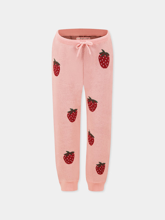 Pink trousers for girl with strawberries
