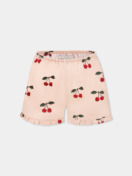 Pink shorts for girl with cherries