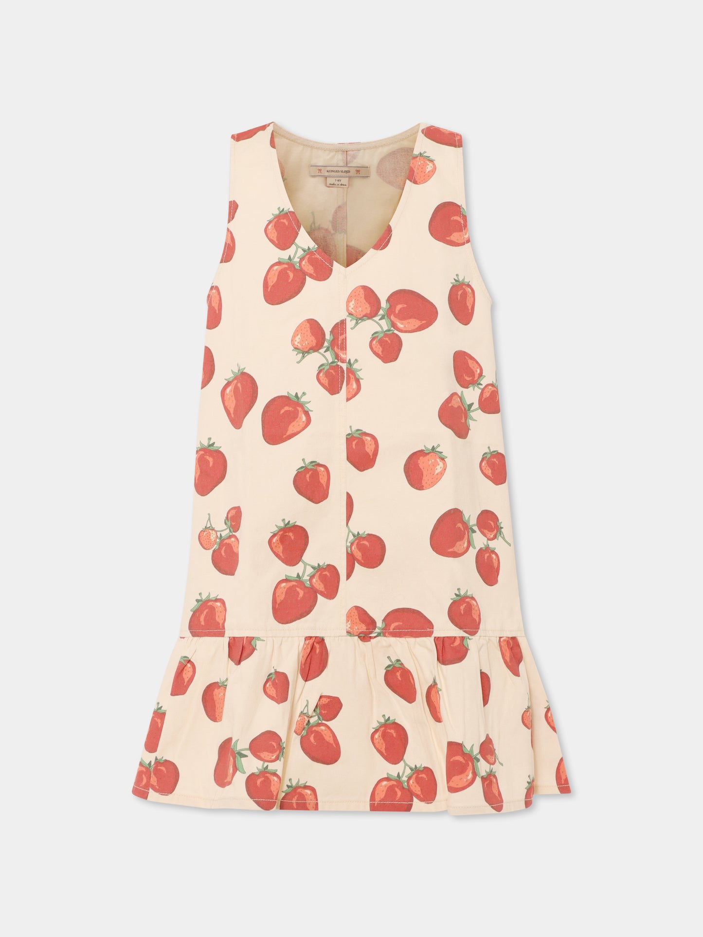 Ivory dress for girl with strawberries