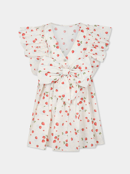 Vestito avorio per bambina con fragole all over,Konges Sløjd,KS102447 MARMALADE