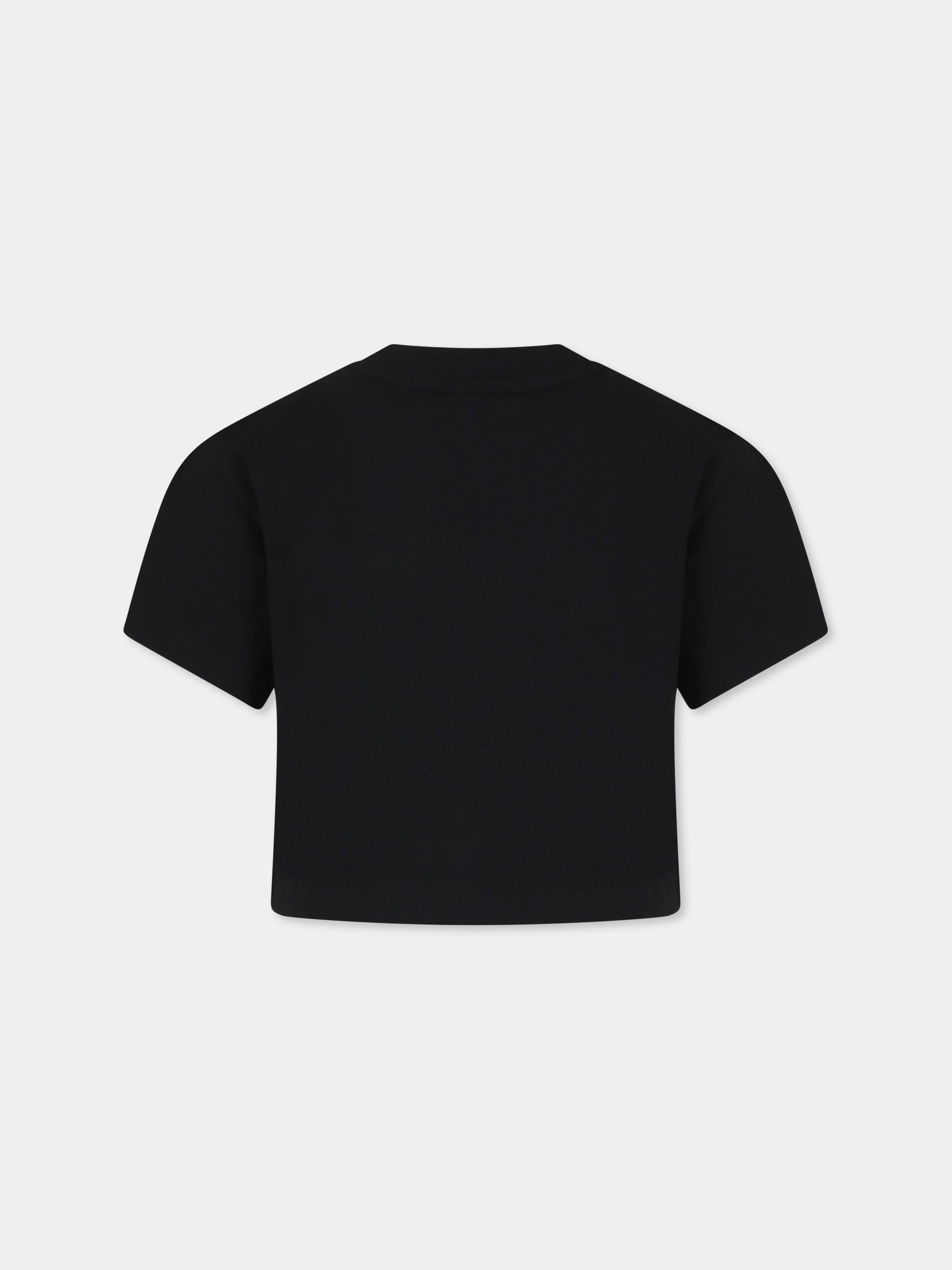 T-shirt crop nera per bambina con logo,Pinko,KFTS001 C JE010 N000