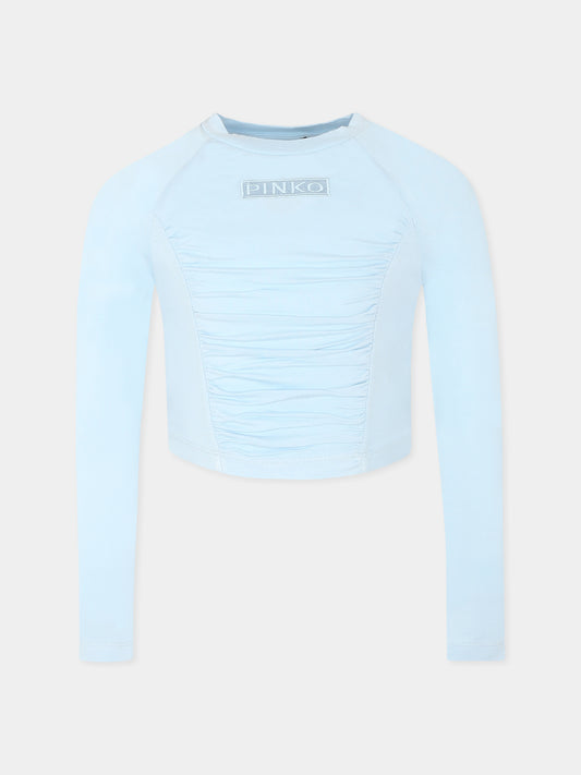 Light blue crop t-shirt for girl with logo