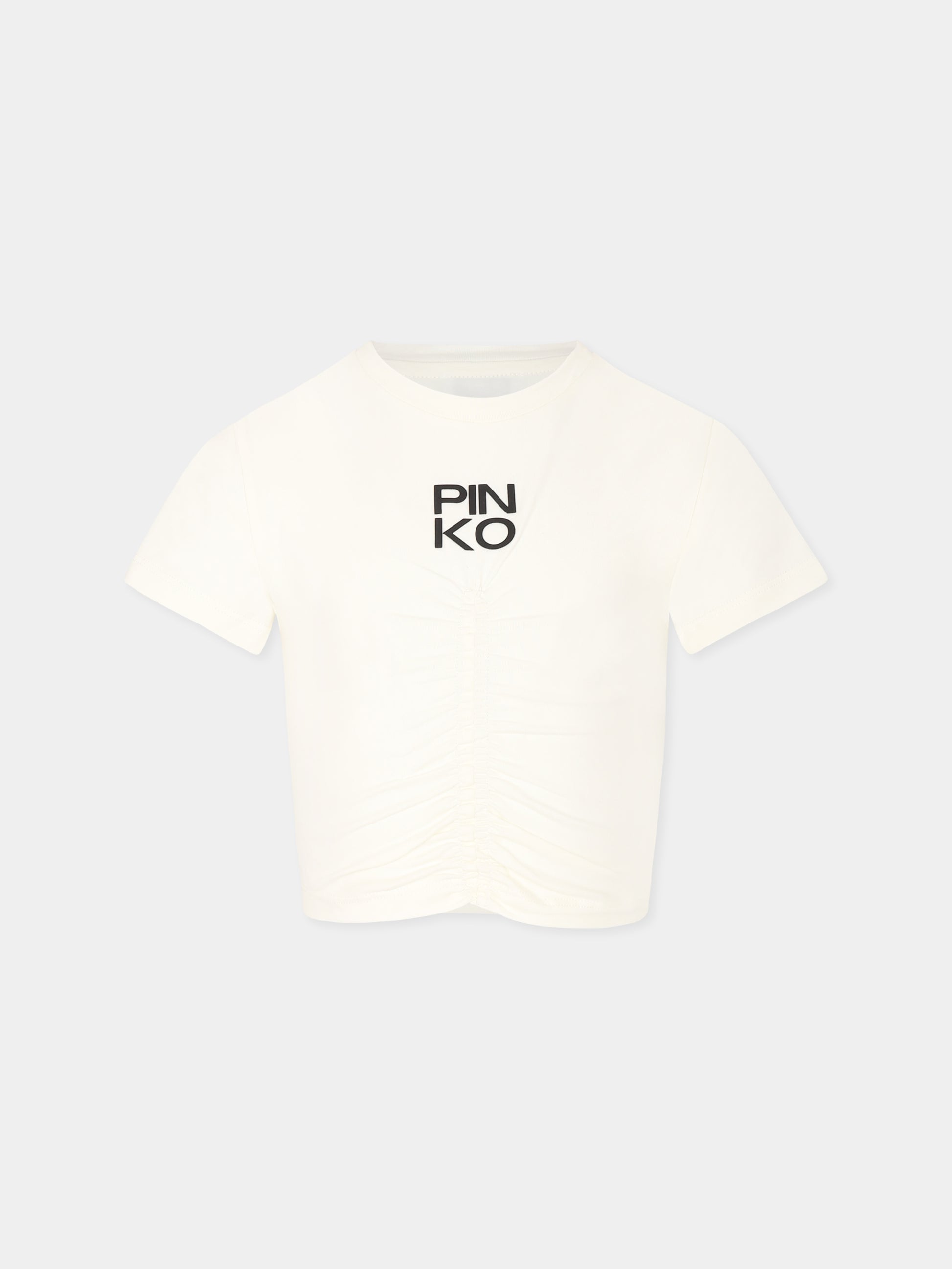 T-shirt crop avorio per bambina con logo,Pinko,KFTS007 C JE010 D001