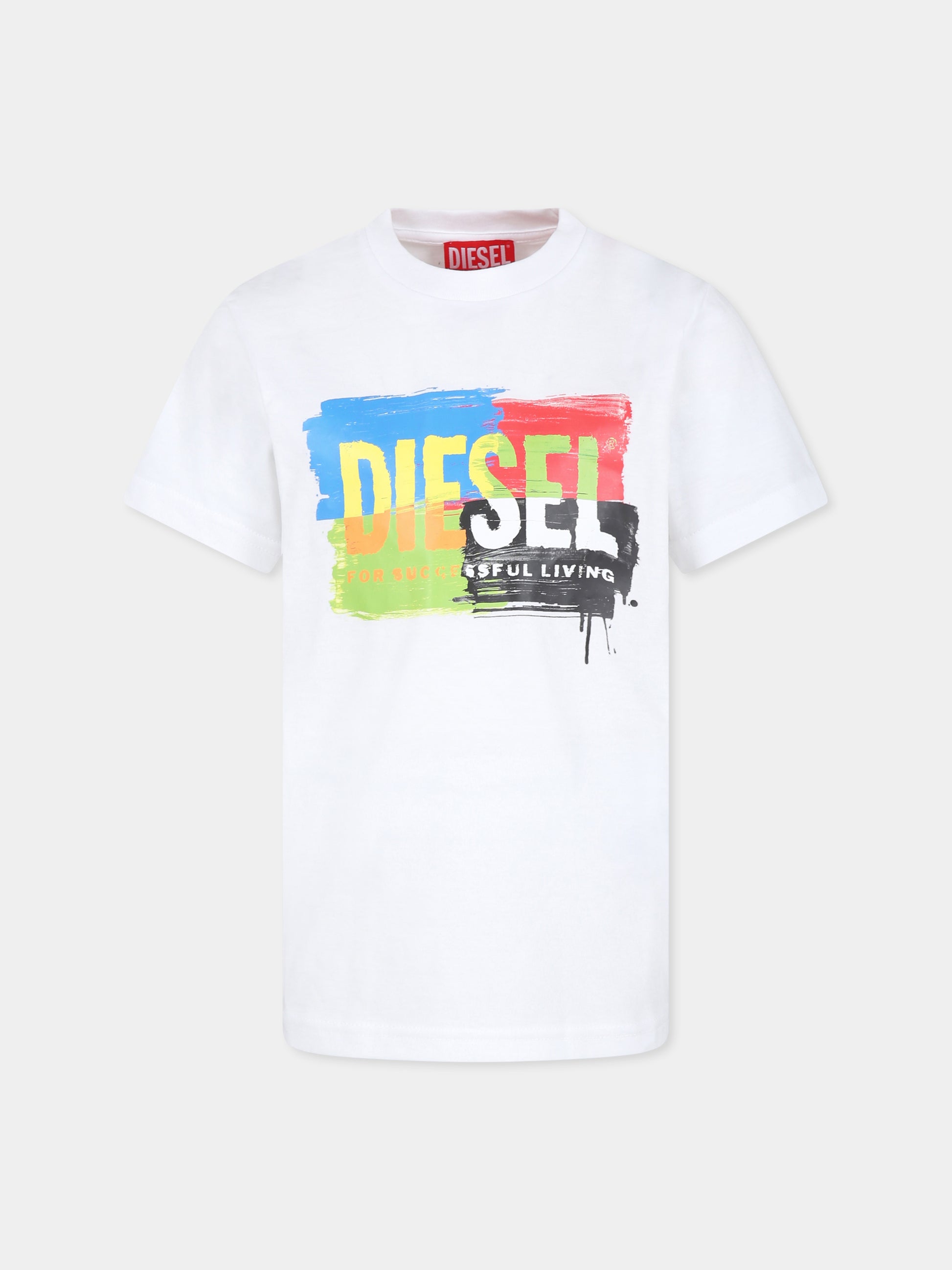 T-shirt bianca per bambino con logo,Diesel,J01776 00YI9 K100
