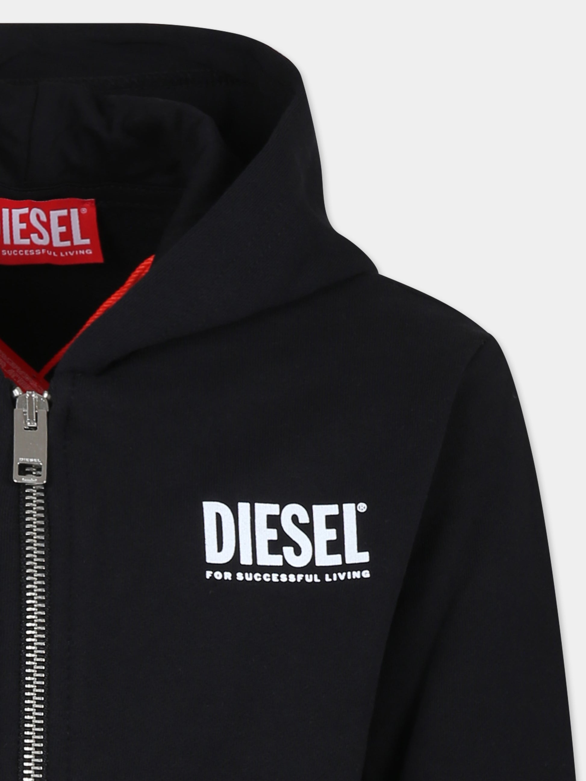 Felpa nera per bambino con logo,Diesel,J01542 KYAVF K900