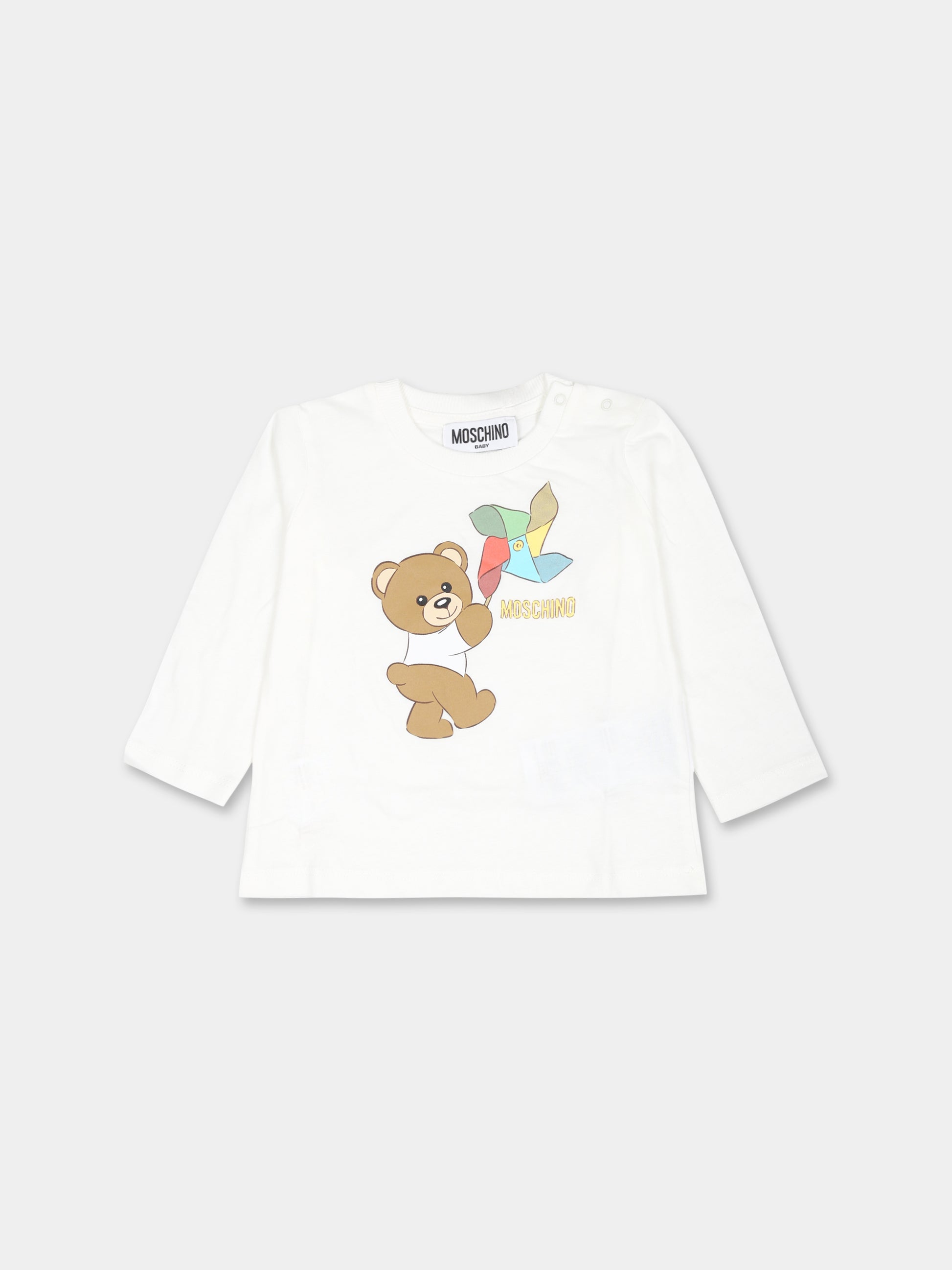 T-shirt bianca per neoanto con Teddy Bear,Moschino Kids,M8O00D LAA03 10063