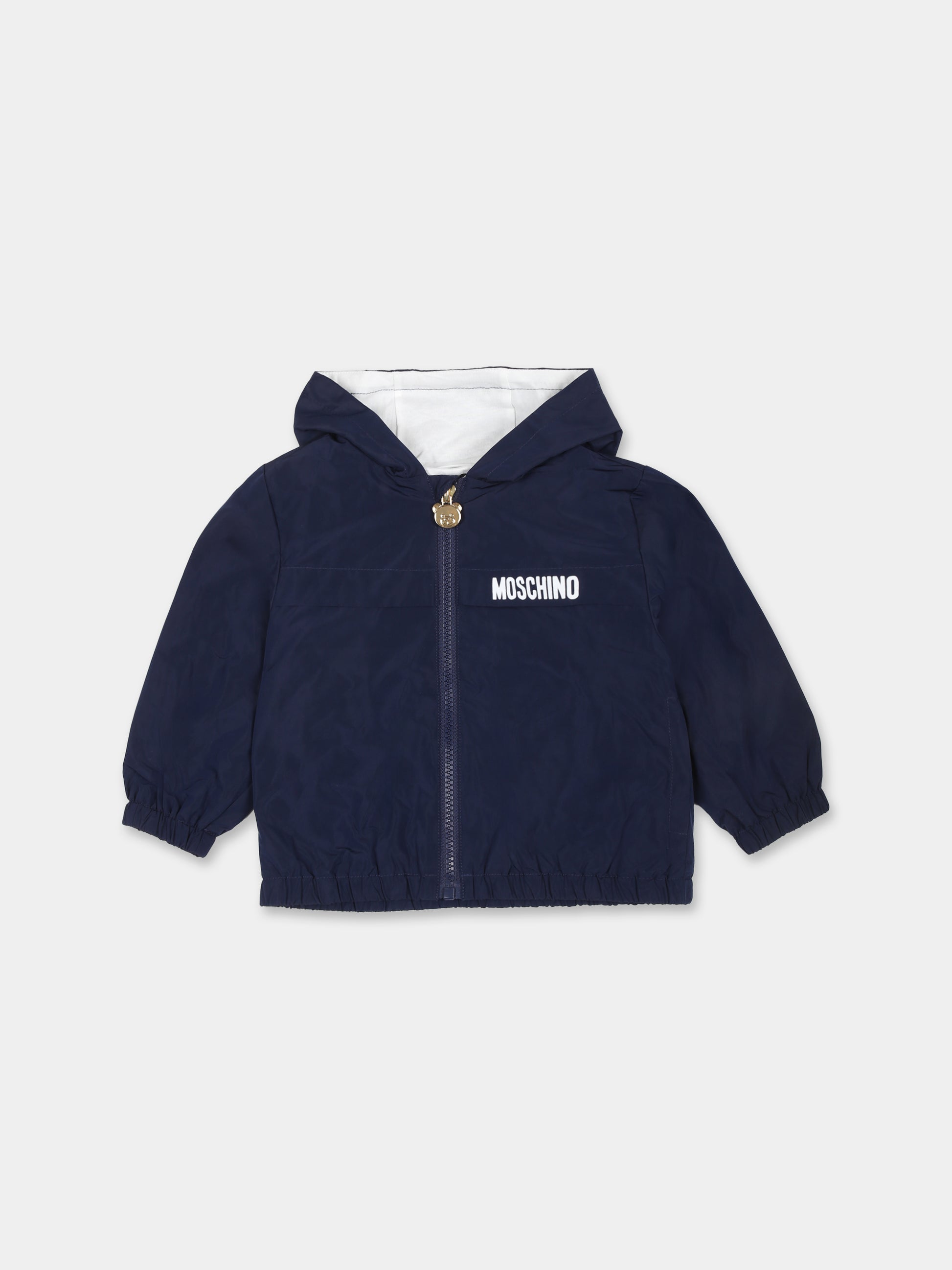 Giacca a vento blu per neonato con Teddy Bear e papera,Moschino Kids,MUS02J L3A39 40016