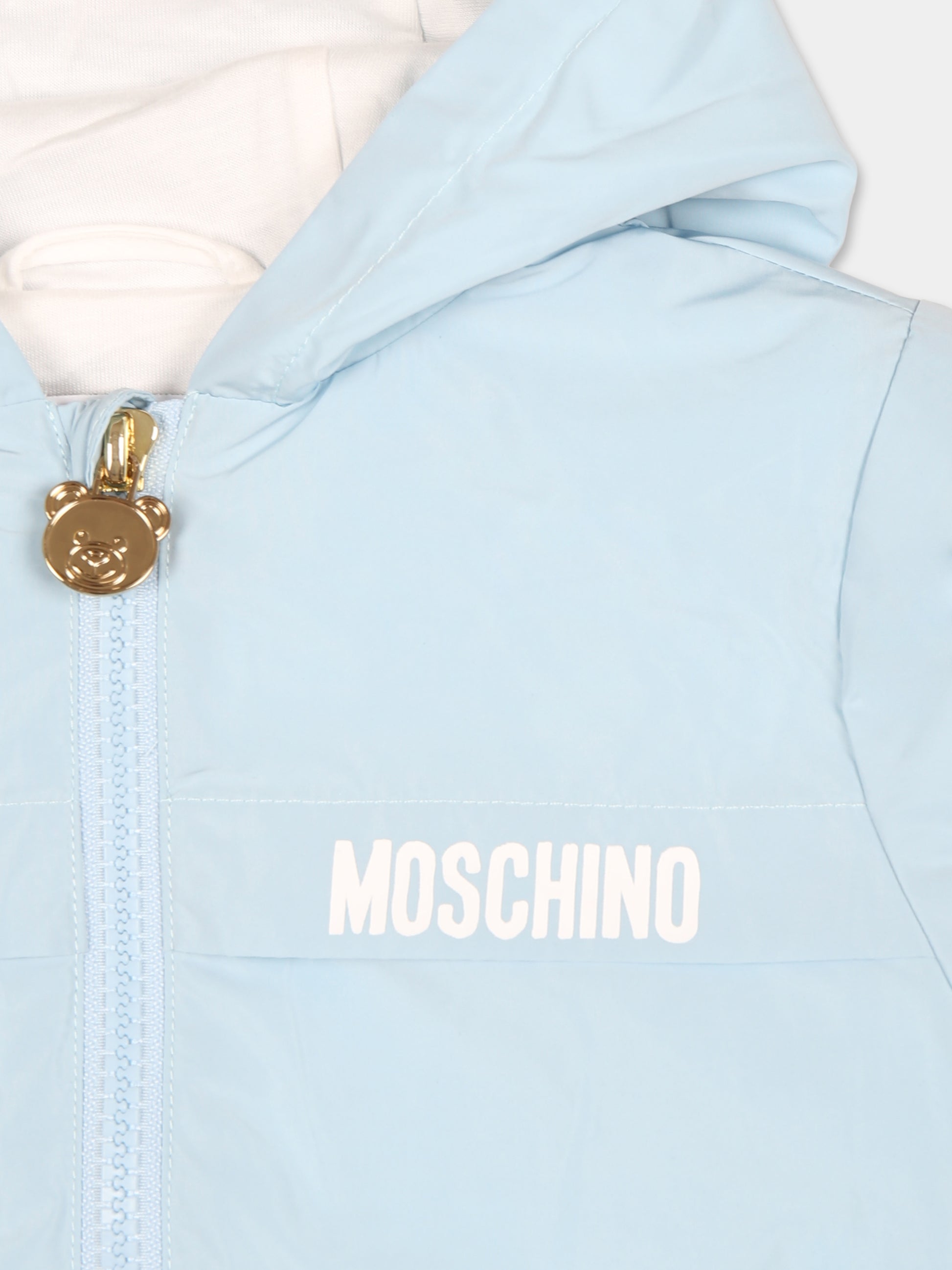 Giacca a vento celeste per neonato con Teddy Bear e papera,Moschino Kids,MUS02J L3A39 40304