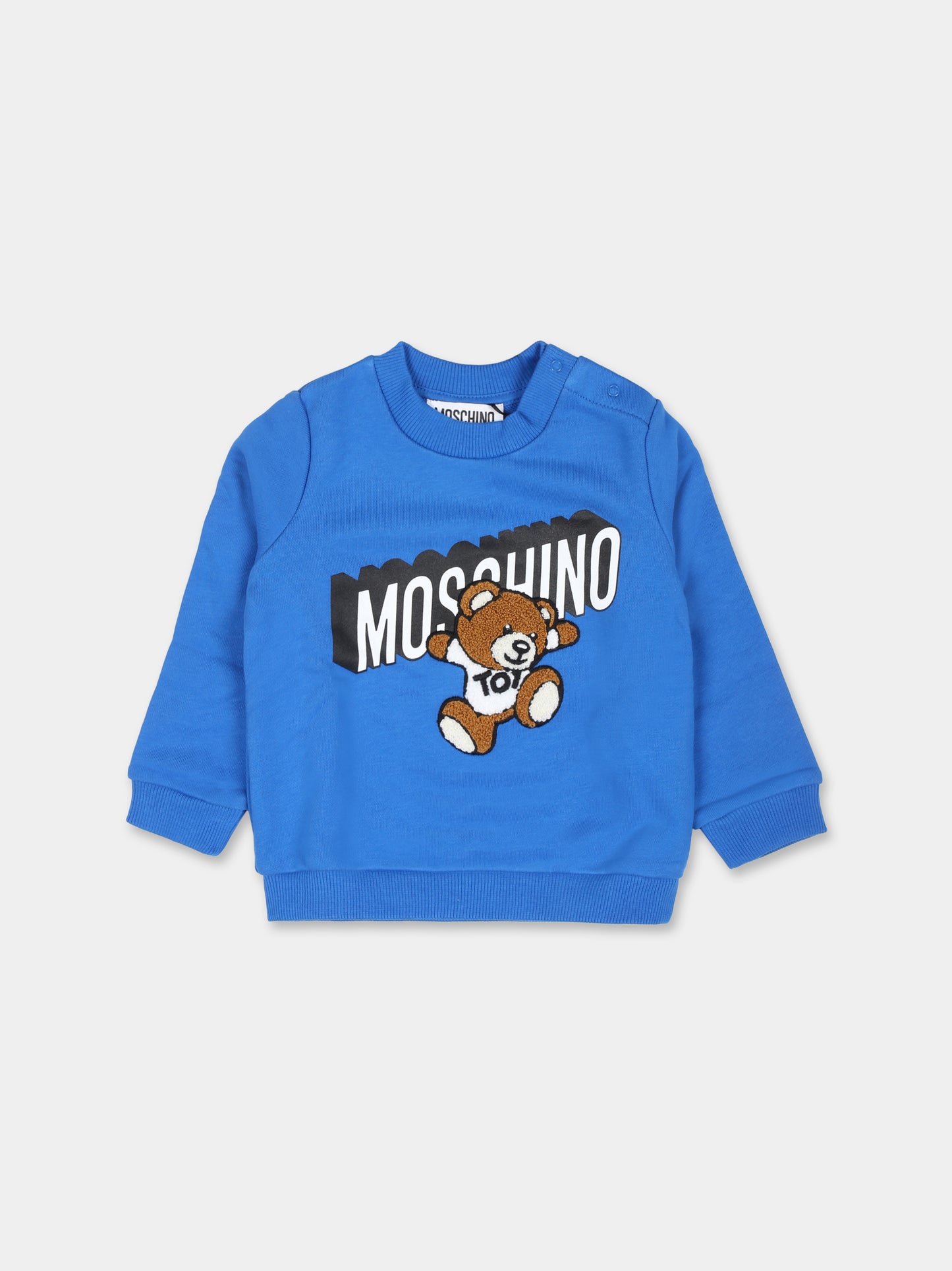 Felpa blu per neonato con Teddy Bear,Moschino Kids,MVF04Q LCA32 40289