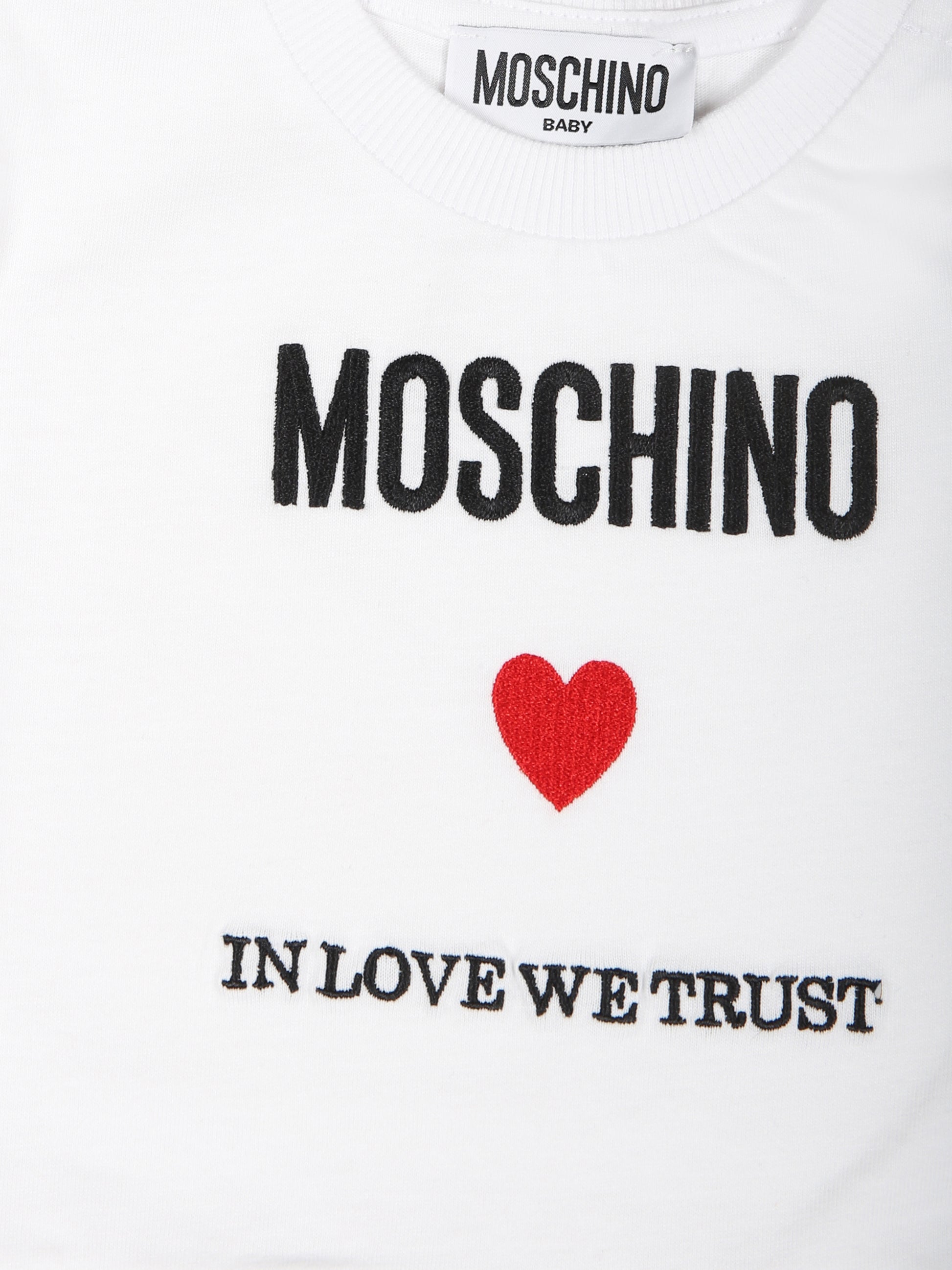 Vestito bianco per neonata con logo e cuore,Moschino Kids,MDV0BB LAA22 10101