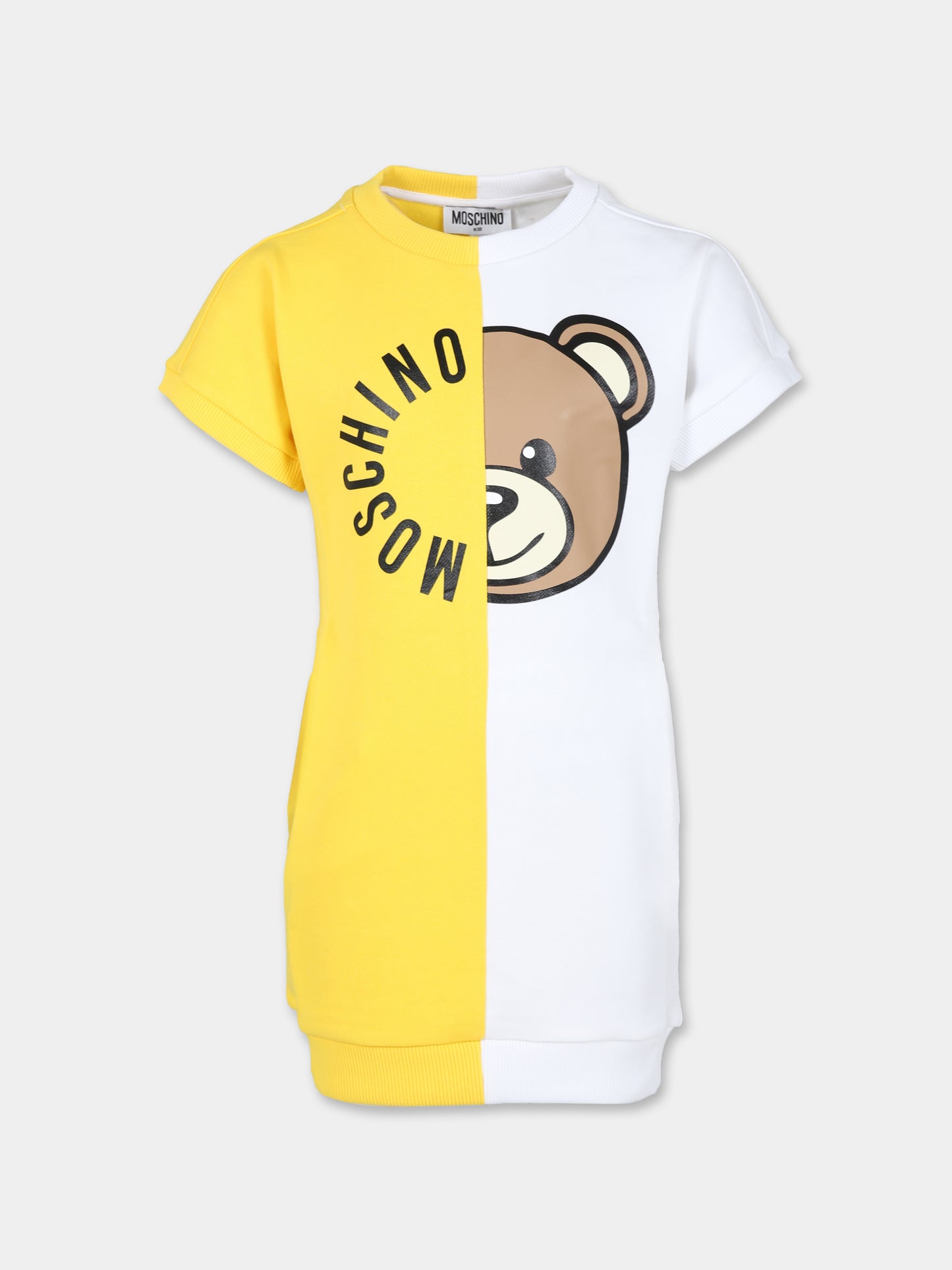 Vestito giallo per bambina con Teddy Bear,Moschino Kids,HDV0E7 LCA52 83534