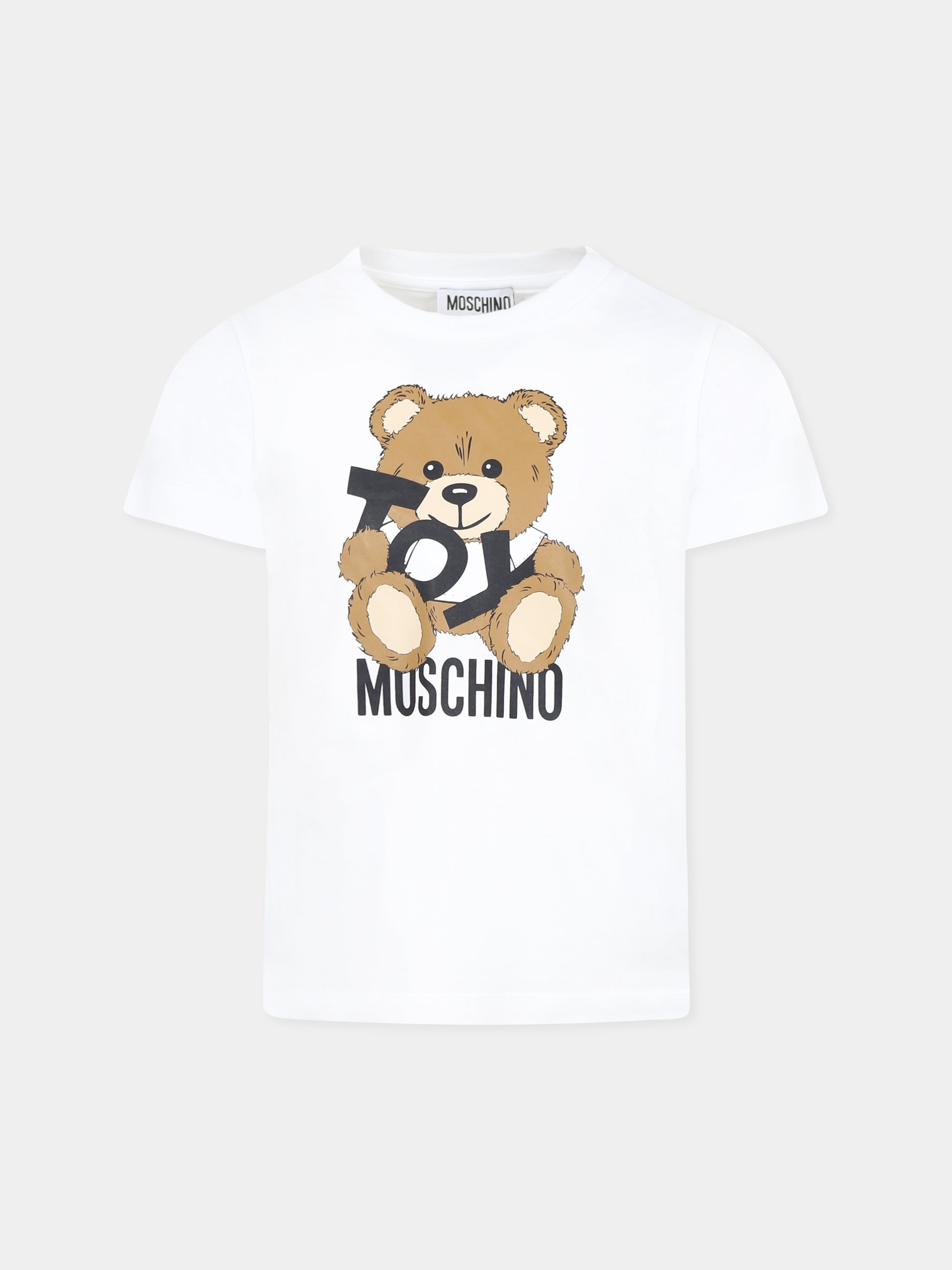 T-shirt bianca per bambini con Teddy Bear,Moschino Kids,H9M04K LAA03 10101