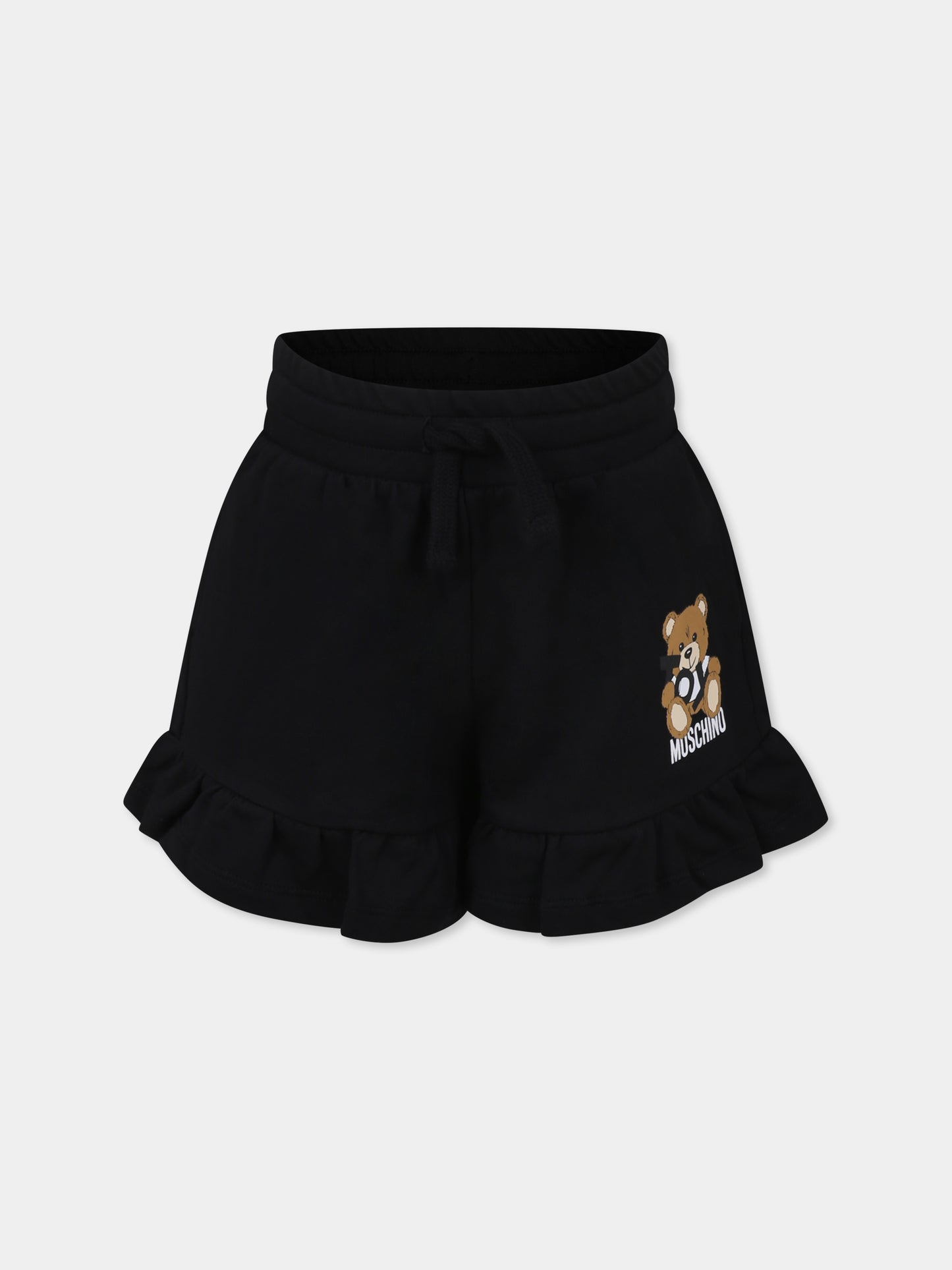 Shorts neri per bambina con Teddy Bear,Moschino Kids,HAQ014 LCA19 60100